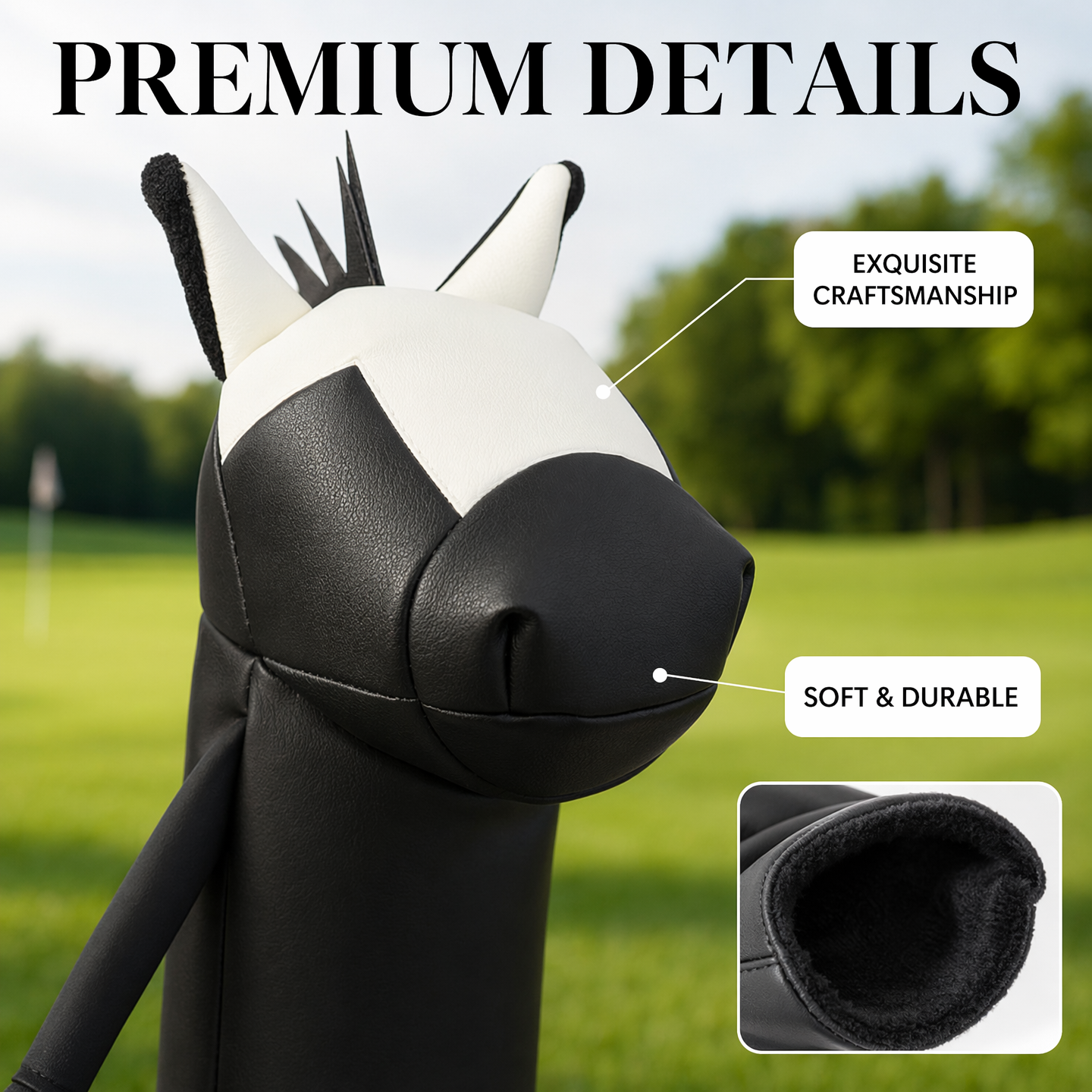 Minimalist Pony Quilted Stitching Golf Driver Headcover - Premium Smooth PU Leather Wood Club Protector, Waterproof & Velvet Lined, Fits All 460cc Drivers, 4 Colors