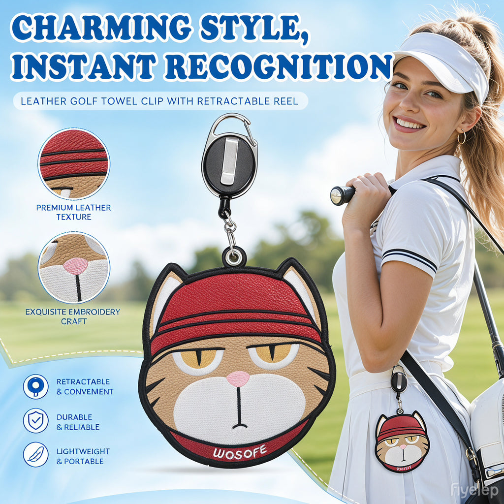 WOSOFE Cool Cat Golf Towel with Retractable Clip, Cartoon Tiger Cat Golf Ball Cleaner