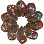 高尔夫铁杆头套 10件/套 高品质PU防水耐用保护铁杆球杆 高密度刺绣酒杯