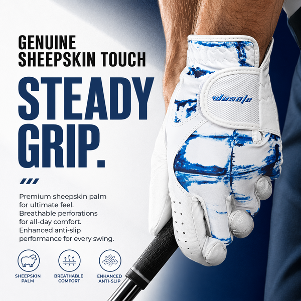 Golf Glove for Men's Left Hand White Soft Leather Breathable Professional Golf Hand Wear