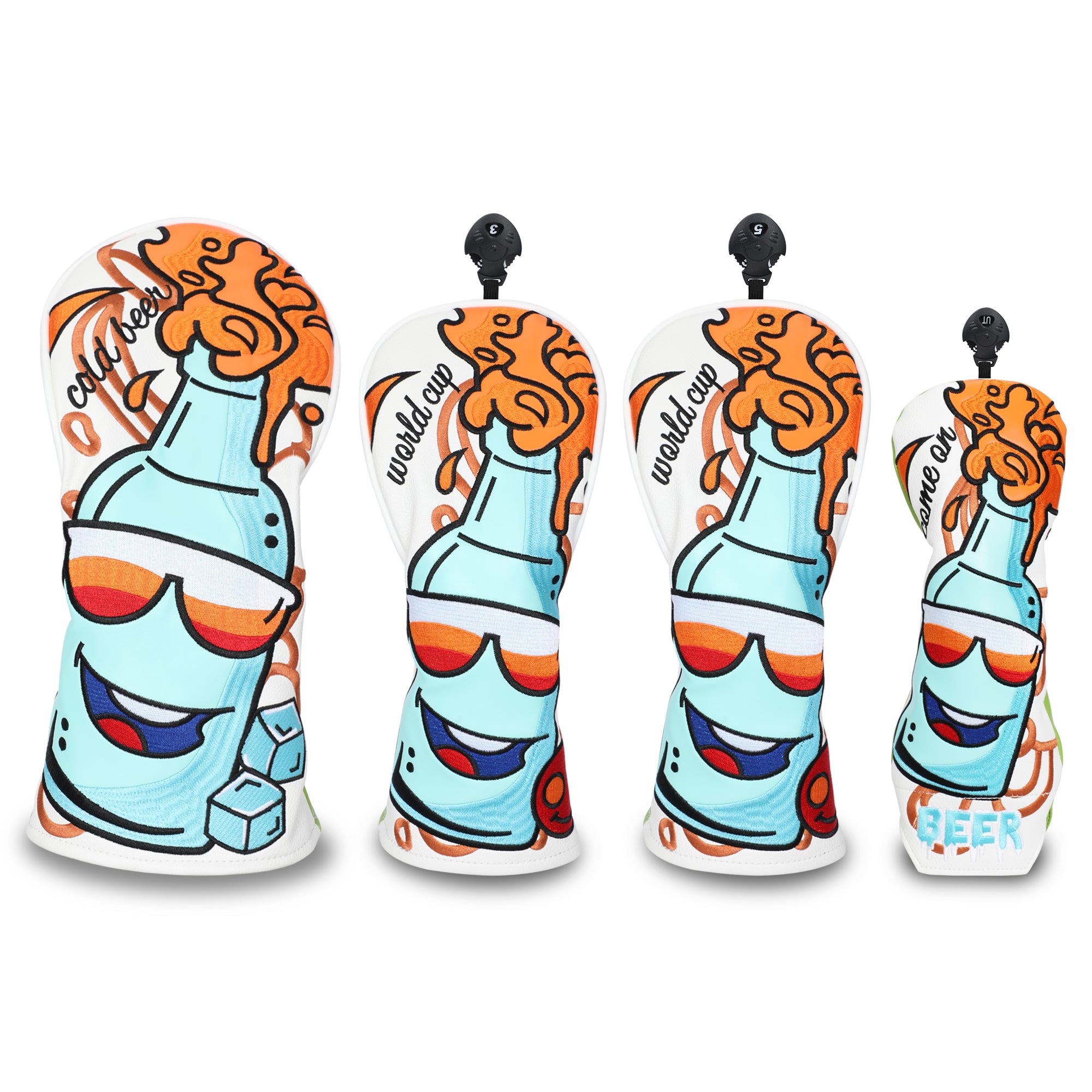 Beer Themed Golf Headcover Driver Fairway Wood Hybrid Premium PU Leather Head Cover Embroidered Design