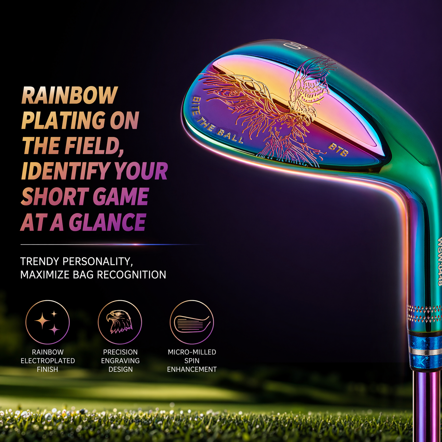 Premium Rainbow Electroplated Golf Sand Wedge - 303 Stainless Steel High-Spin Putter Style Wedge with Anti-Slip Rubber Grip, Durable & Stylish Sand Club for Men & Women