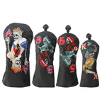 Golf wood headcover Scratch-proof waterproof furable fits 1/3/5 wood/UT skull playing card embroidery design