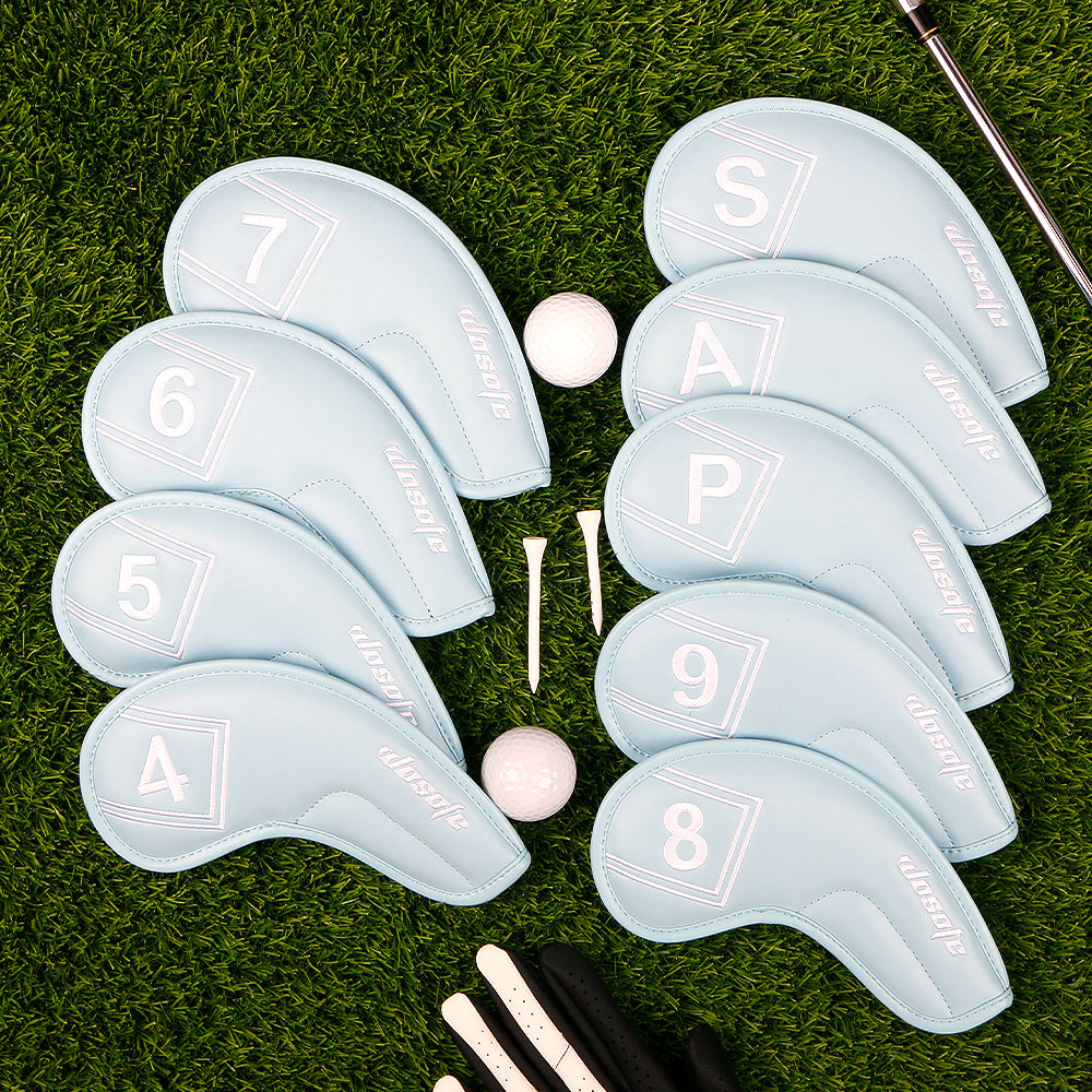Golf Headcover,PU Leather Iron Head Cover 9 Pcs/Set Waterproof Durable Macaron Color Palette Embroidery Design