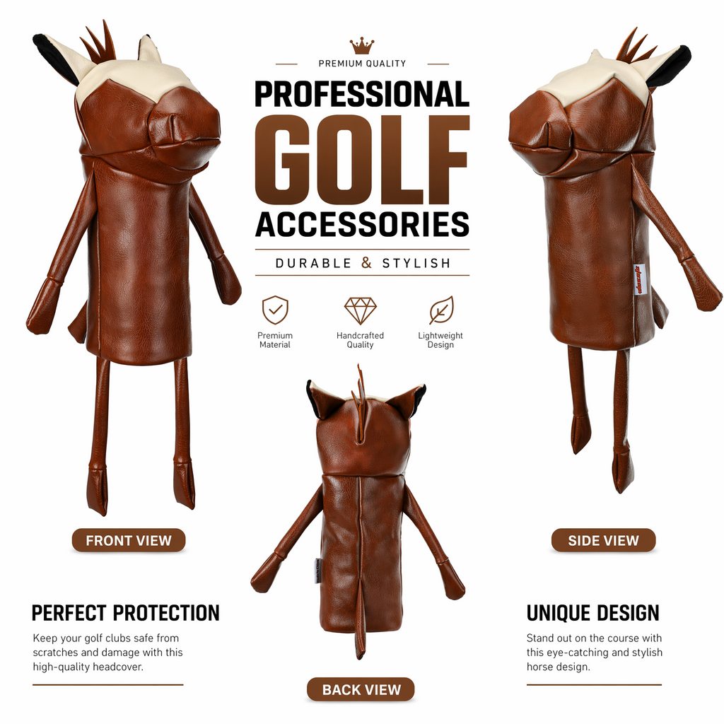 Minimalist Pony Quilted Stitching Golf Driver Headcover - Premium Smooth PU Leather Wood Club Protector, Waterproof & Velvet Lined, Fits All 460cc Drivers, 4 Colors