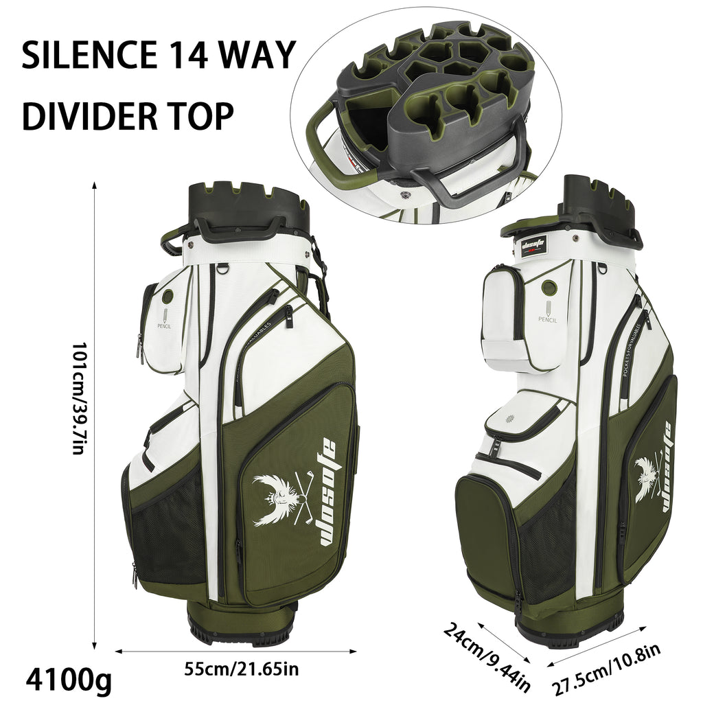 T-LOCK 14-Way Golf Cart Bag with Full-Length Dividers – Anti-Rattle Fixed Slots Organization, 13 Storage Pockets, Insulated Cooler Bag & Rain Cover – Premium Waterproof Oxford Carry Bag for Men & Women(Free Shipping)