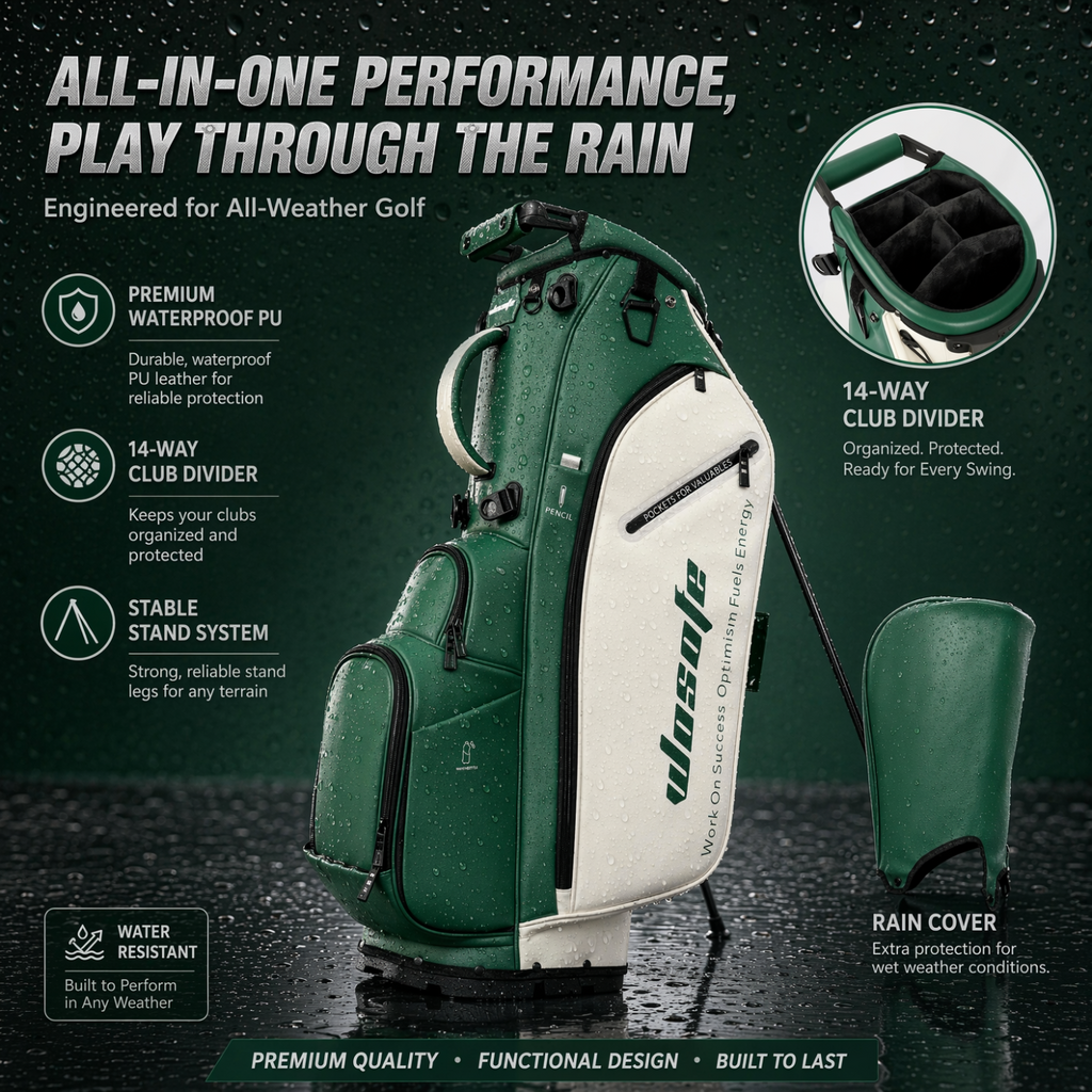 Wosofe JM9001 Golf Stand Bag  Premium PU Leather 6-14Way(Free Shipping)