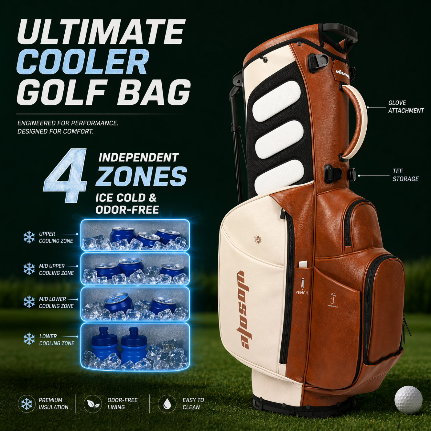 Wosofe JM9001 Golf Stand Bag  Premium PU Leather 6-14Way(Free Shipping)