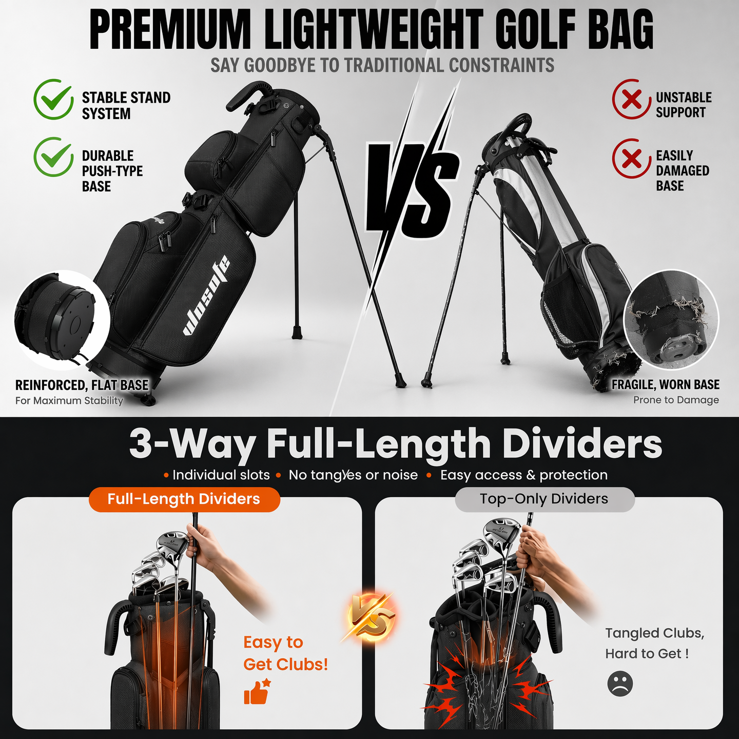 Lightweight 3-Way Golf Stand Bag  Ultra-Portable