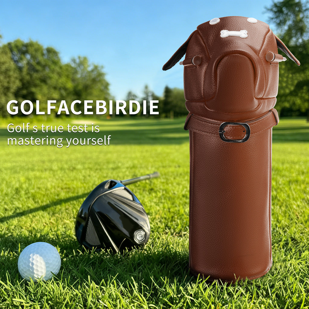 Wosofe Cute Dog Motif Golf Driver Headcover - Premium Smooth PU Leather Wood Club Protector with Quilted Stitching & Velvet Lining, Fits All 460cc Drivers, 4 Colors Available - driver cover - Top-Rated Golf Accessory