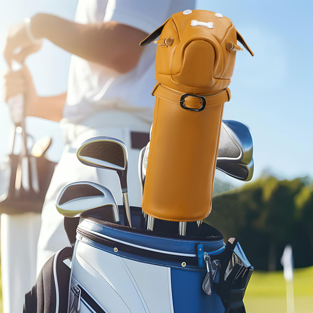 Wosofe Cute Dog Motif Golf Driver Headcover - Premium Smooth PU Leather Wood Club Protector with Quilted Stitching & Velvet Lining, Fits All 460cc Drivers, 4 Colors Available - driver cover - Perfect Gift for Golfers