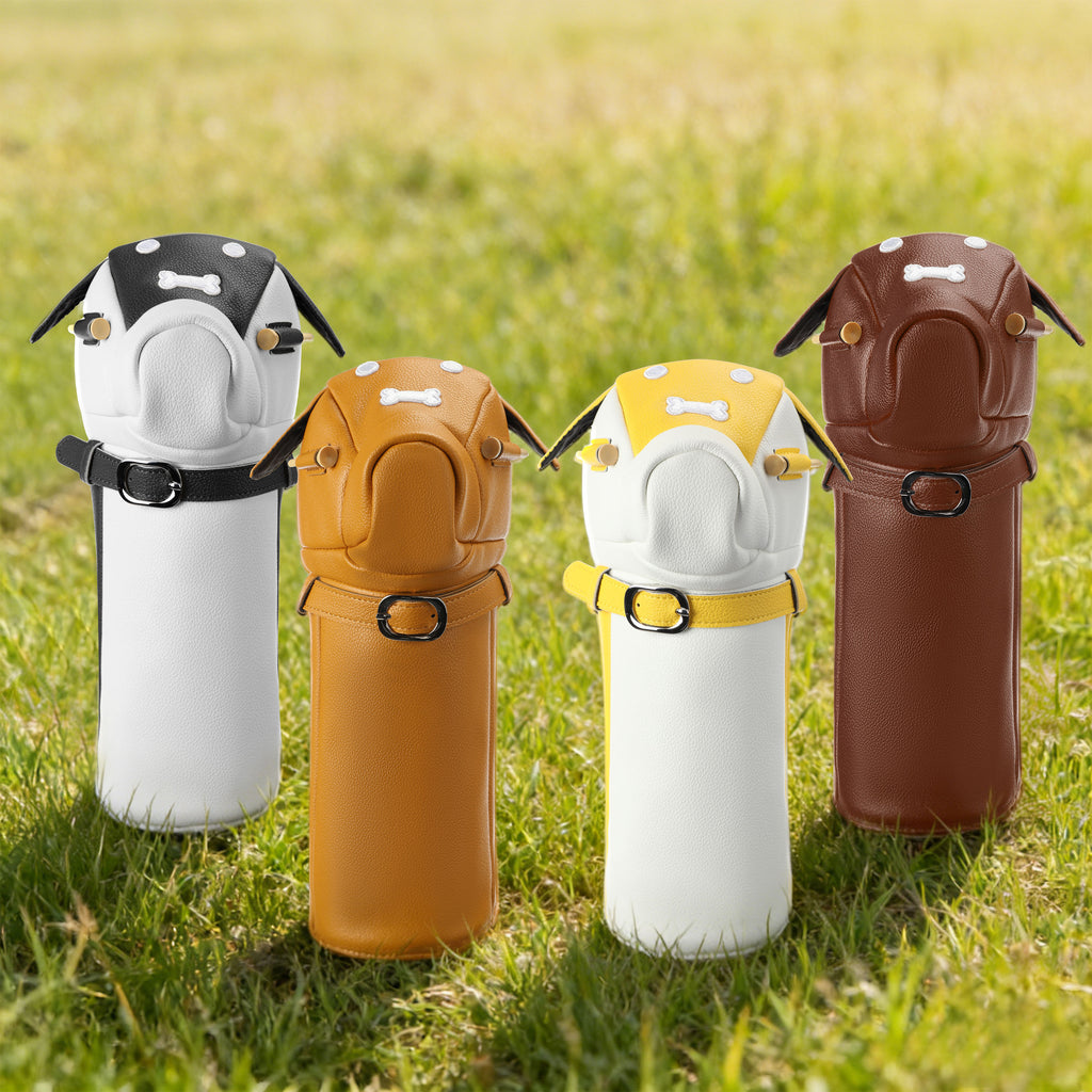 Wosofe Cute Dog Motif Golf Driver Headcover - Premium Smooth PU Leather Wood Club Protector with Quilted Stitching & Velvet Lining, Fits All 460cc Drivers, 4 Colors Available - driver cover - Professional Golf Equipment