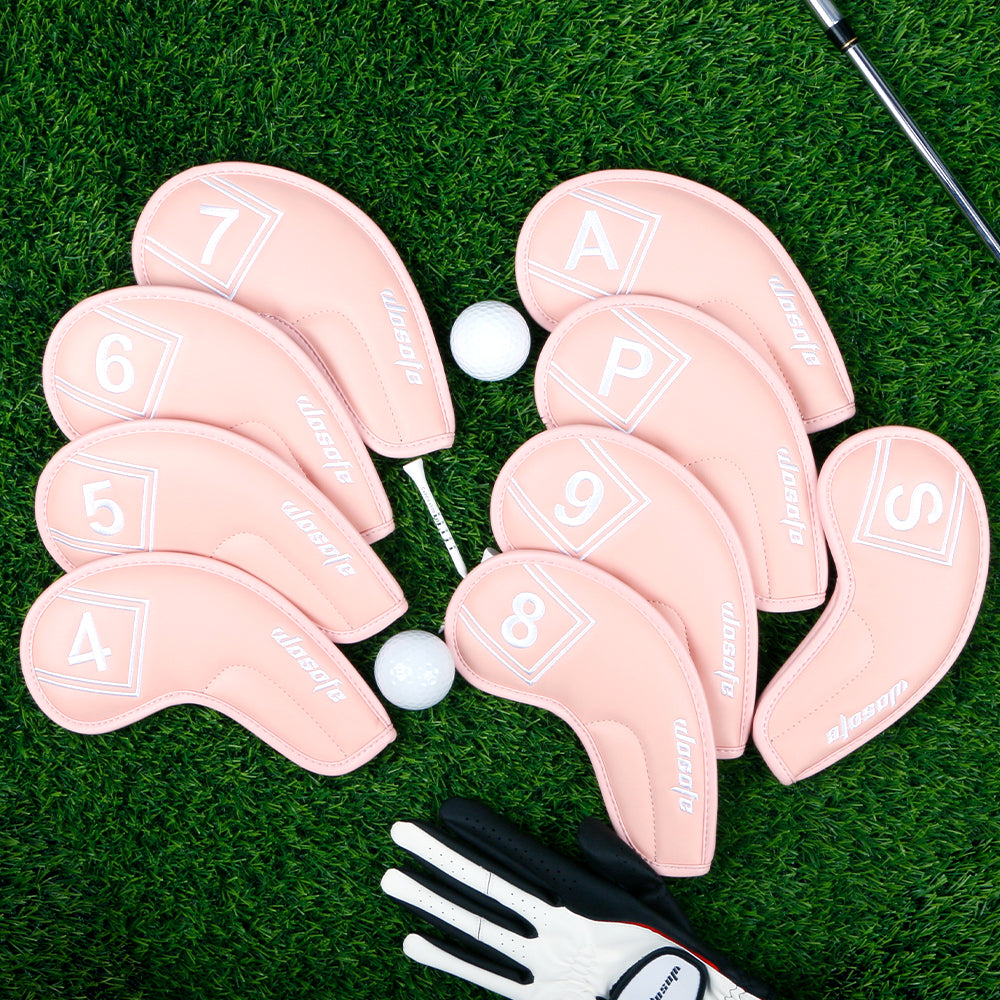 Golf Headcover,PU Leather Iron Head Cover 9 Pcs/Set Waterproof Durable Macaron Color Palette Embroidery Design