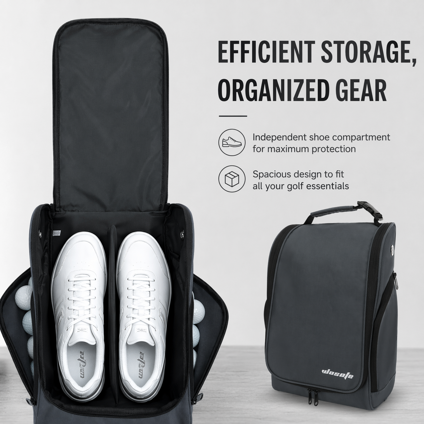 Golf Shoe Bag Waterproof Lightweight PU Nylon Zippered Storage Bag