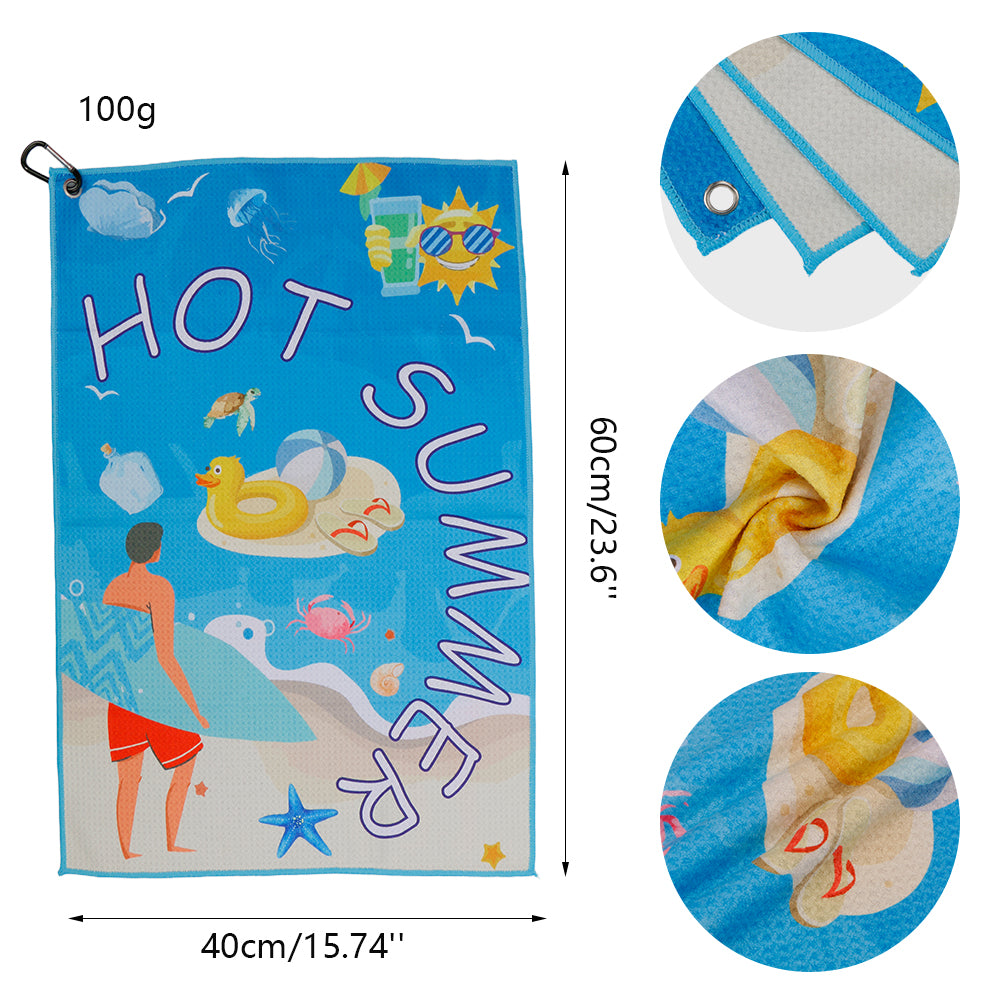 M04 Golf Towel Microfiber Waffle Towel Double Sided Printed Pattern Golf Bag Golf Gifts Accessories