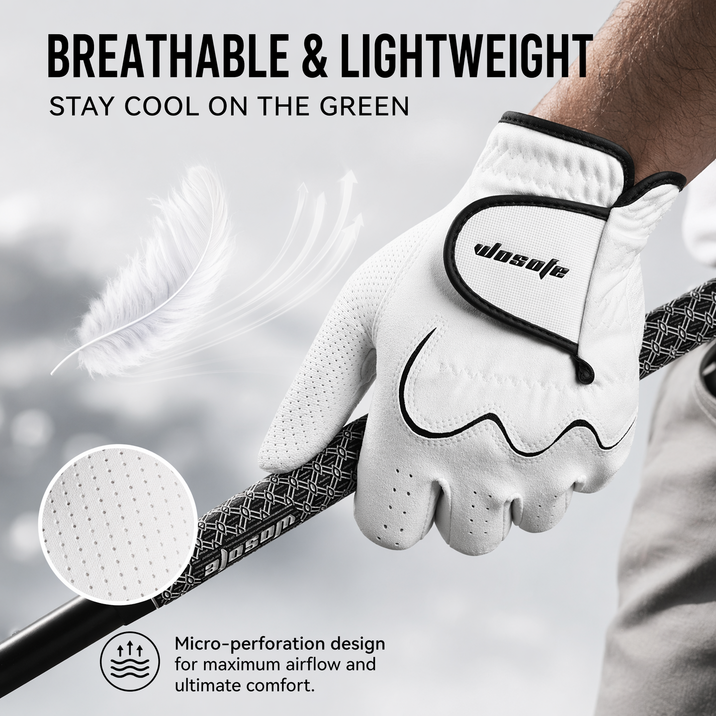 wosofe Men’s Golf Glove Left Hand Non-Slip Breathable Lycra Nanocloth Soft Comfortable No Sweat All Weather Liner and Green Fork