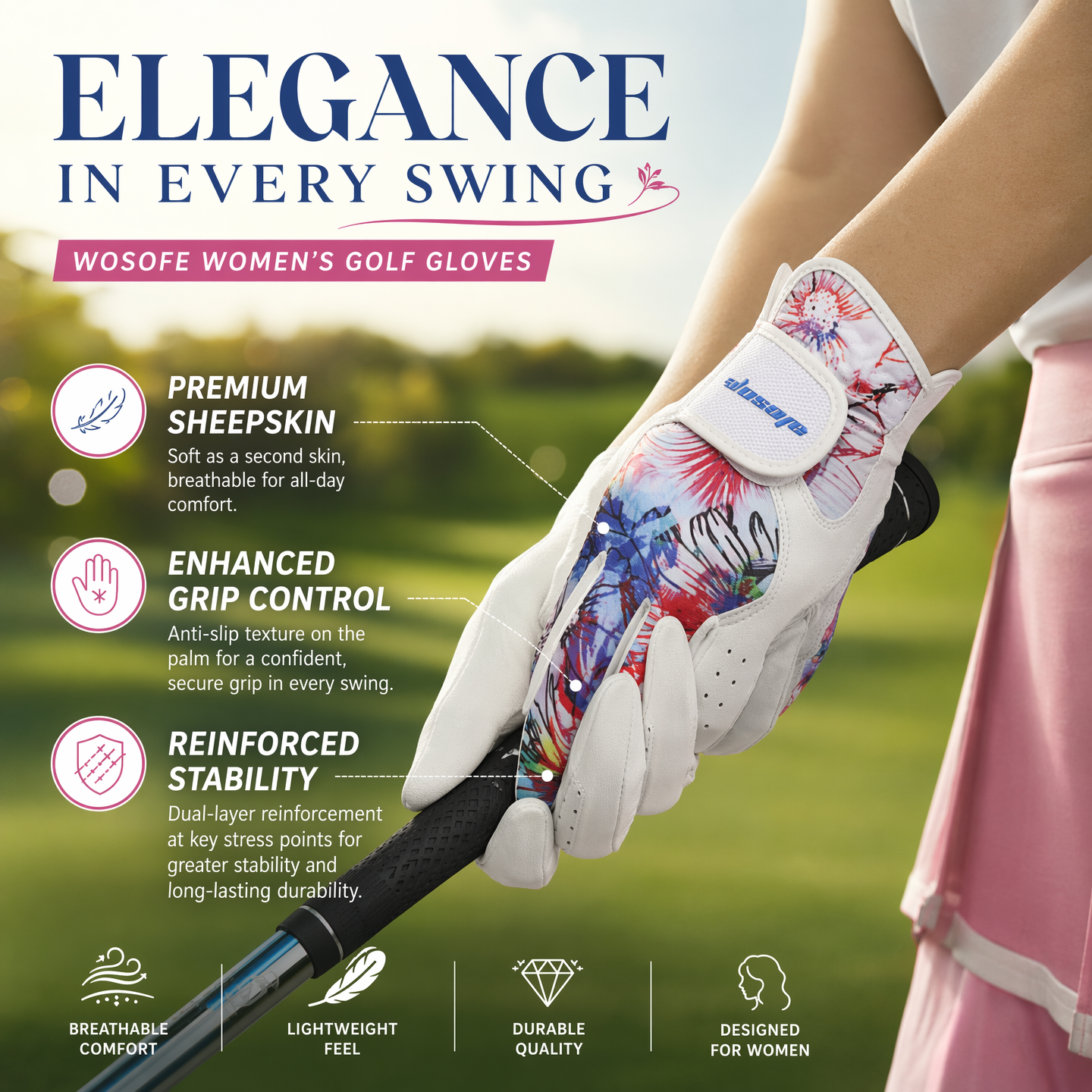 Golf Glove Women Ladies Pair Cool Leather Both Hand Summer Floral Colorful Breathable Sport Gloves