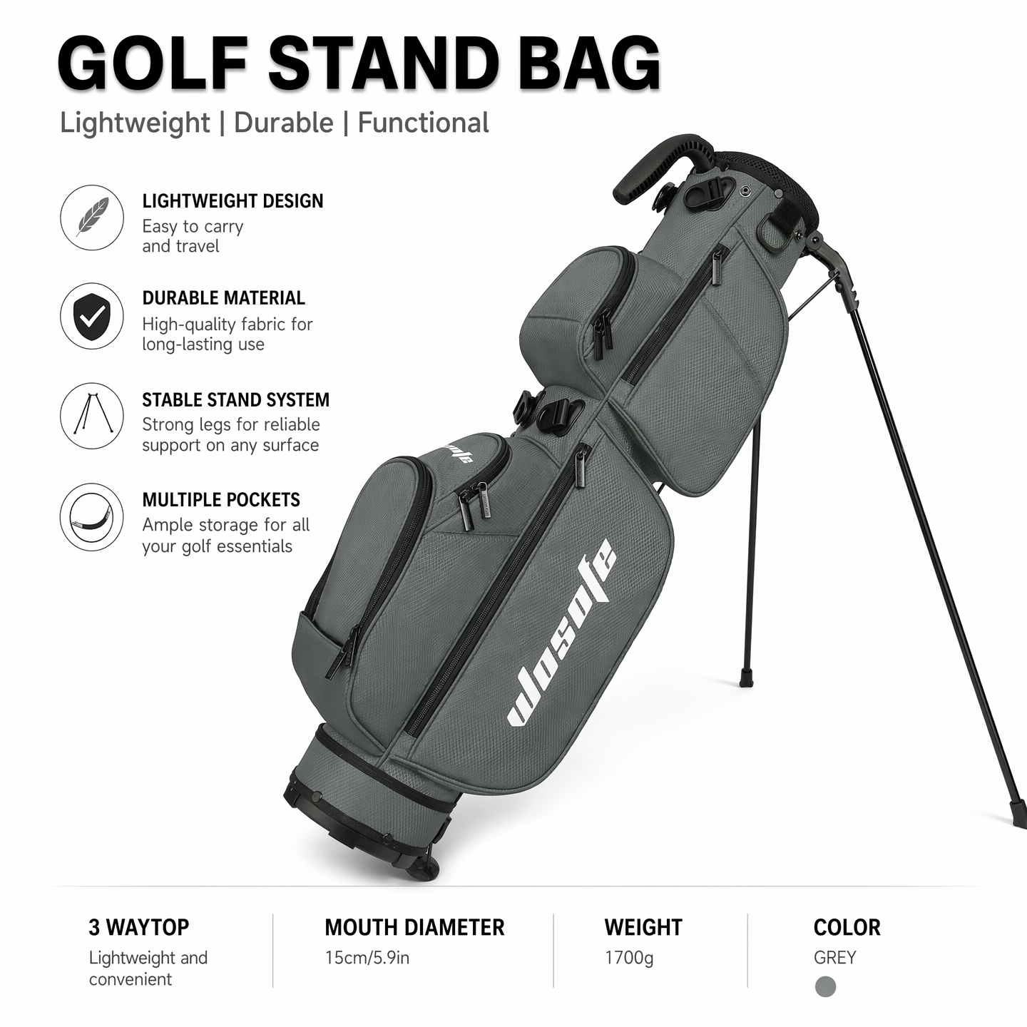 Lightweight 3-Way Golf Stand Bag  Ultra-Portable