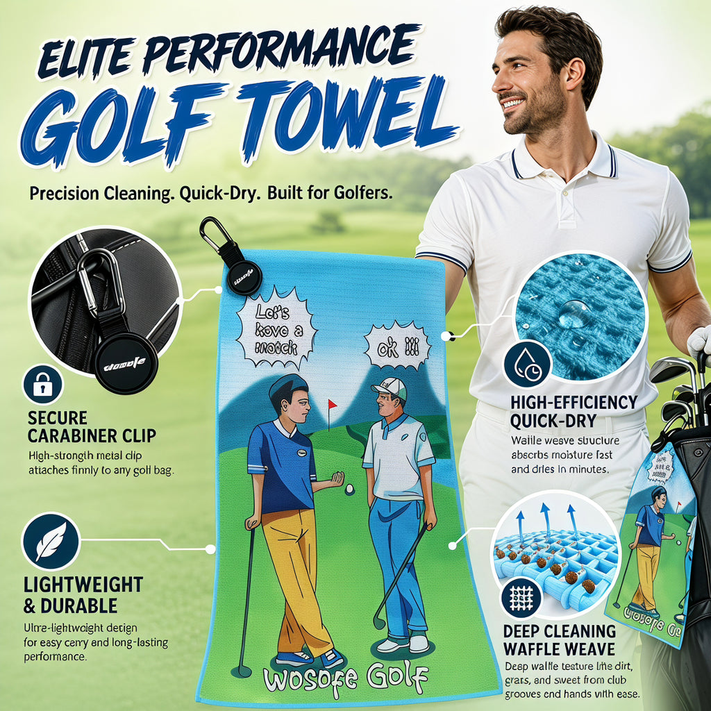 Funny Comic Golf Match Print Golf Towel with Clip, Quick Dry Microfiber Waffle Golf Bag Towel Novelty Gift for Golfers