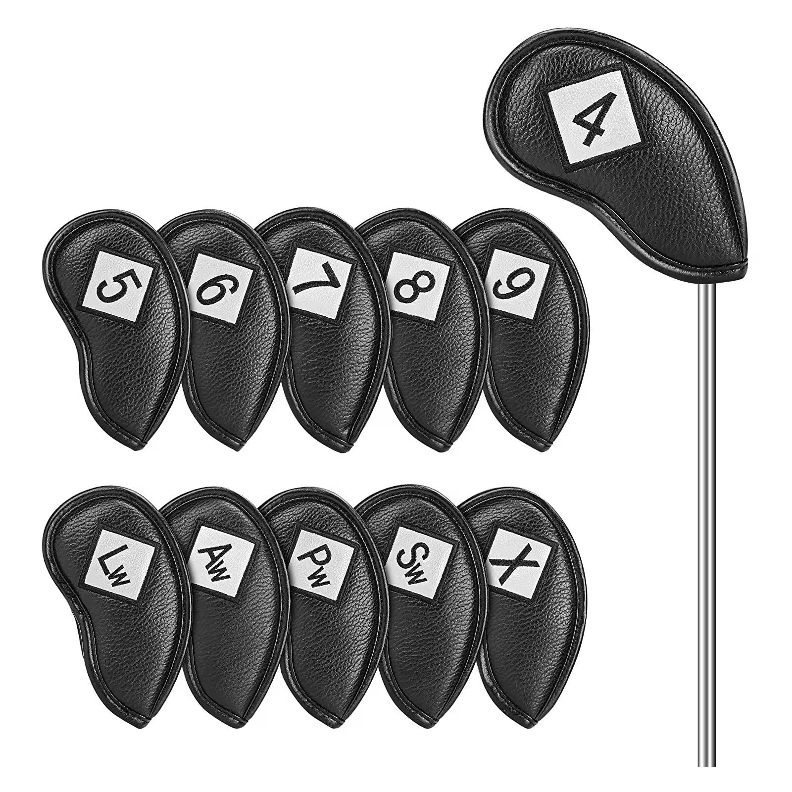 Premium PU Leather Golf Iron Club Head Covers 10PCS/SET Fits Most Clubs Embroidered Club Label Golf Headcover
