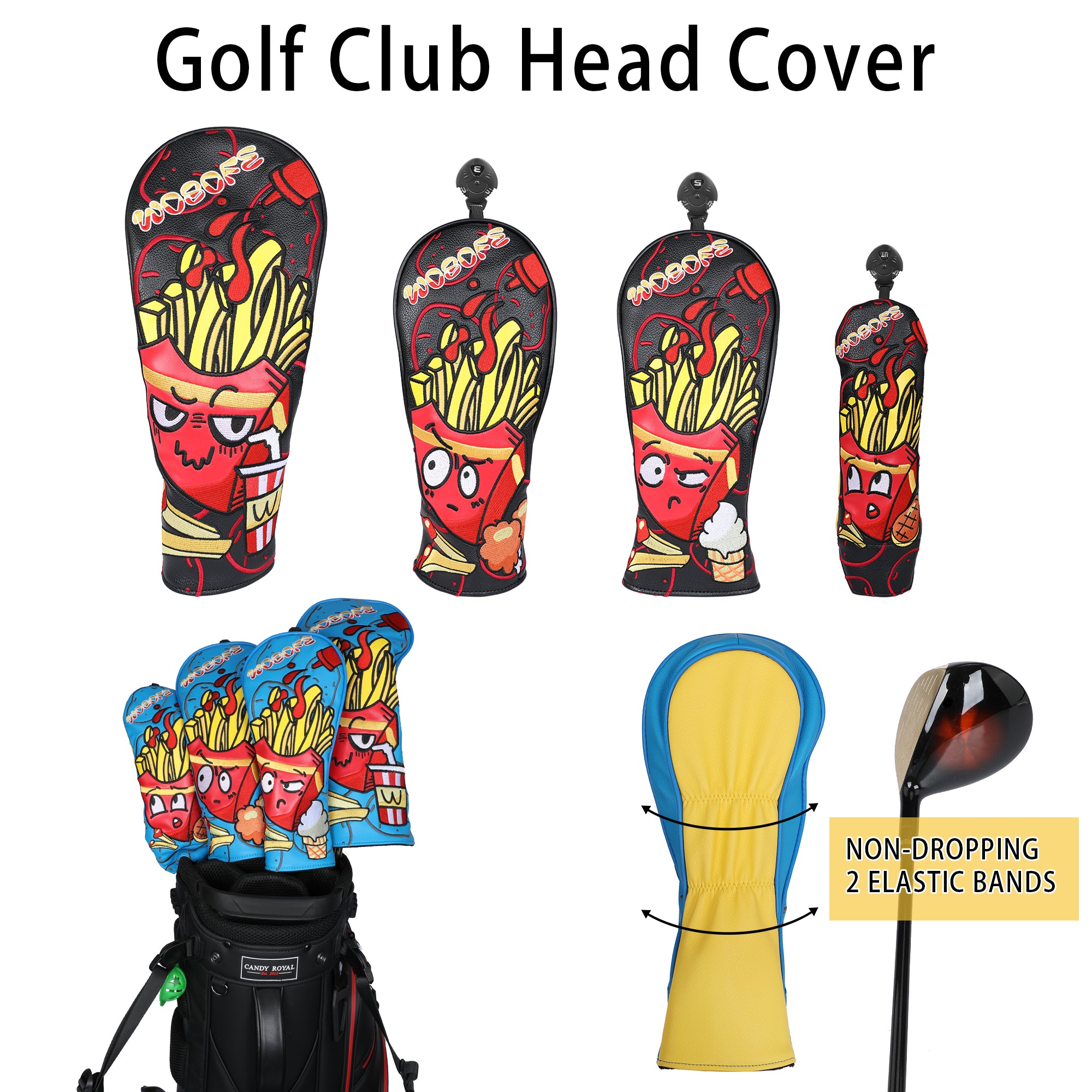 Golf Head Covers,Blue Yellow Golf Driver Cover Fariway Wood Headcover Hybrid Head Covers Golf Club Covers for Most Brand