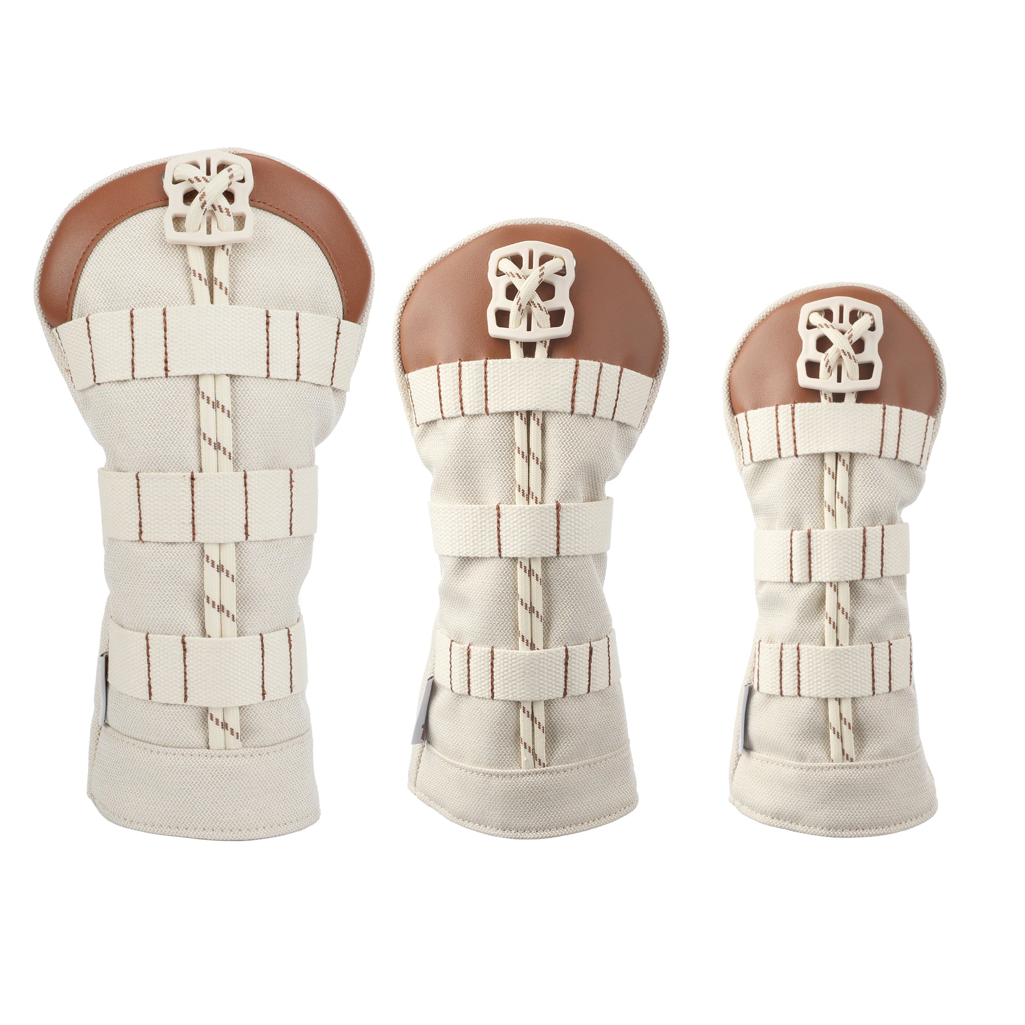 Tactical Canvas & PU Leather Golf Headcover Set - 3pc Wood Club Covers (Driver, Fairway, Hybrid) with Integrated Tee Holder Ribbon & Black Velvet Lining, Fits All Major Brands