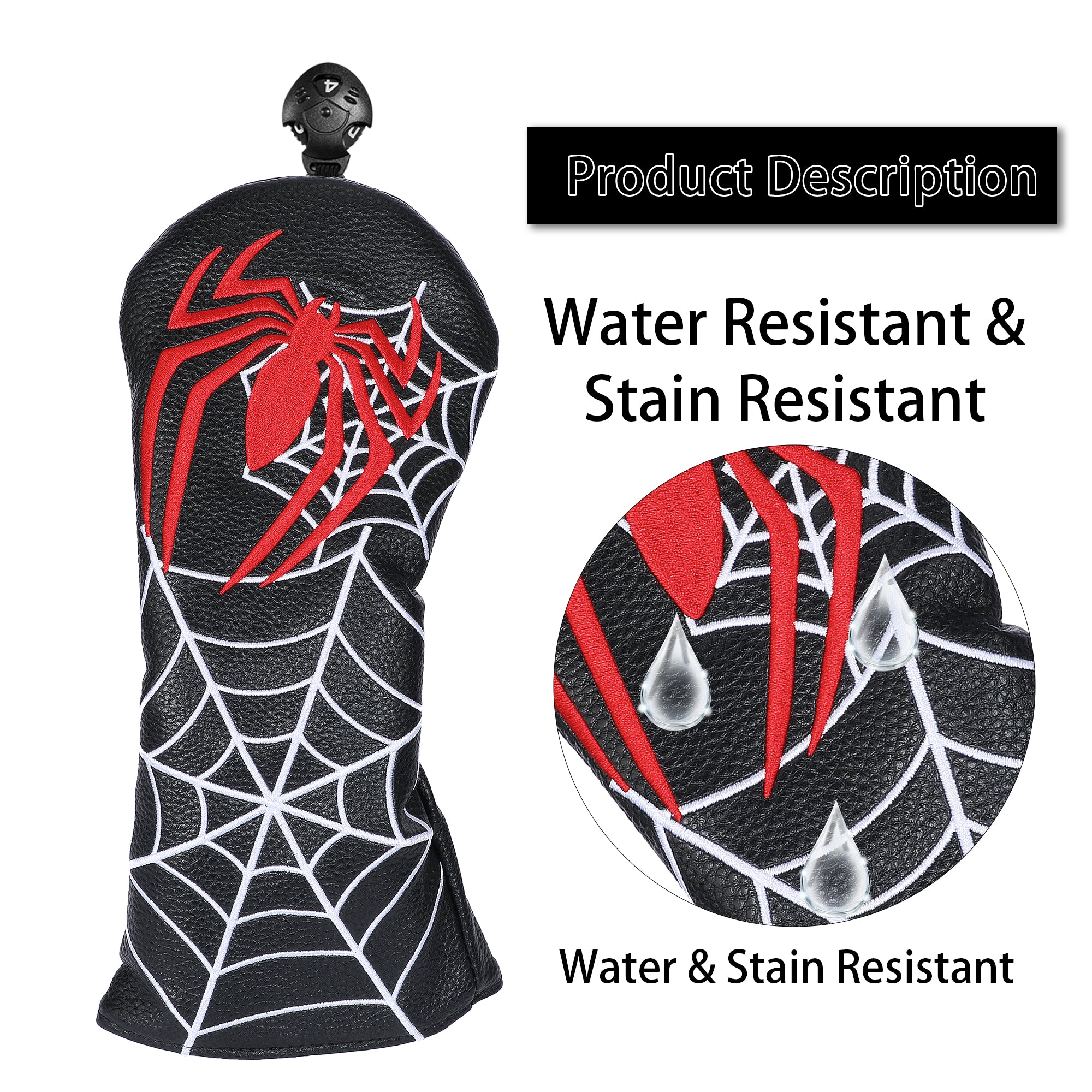 Spider Embroidery Golf Wood Headcover 4pcs/set Driver Fairway Hybrid Woods Head Cover