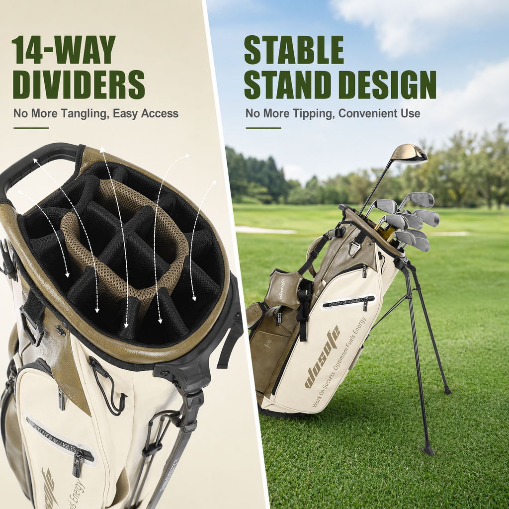 Wosofe JM9001 Golf Stand Bag  Premium PU Leather 6-14Way(Free Shipping)