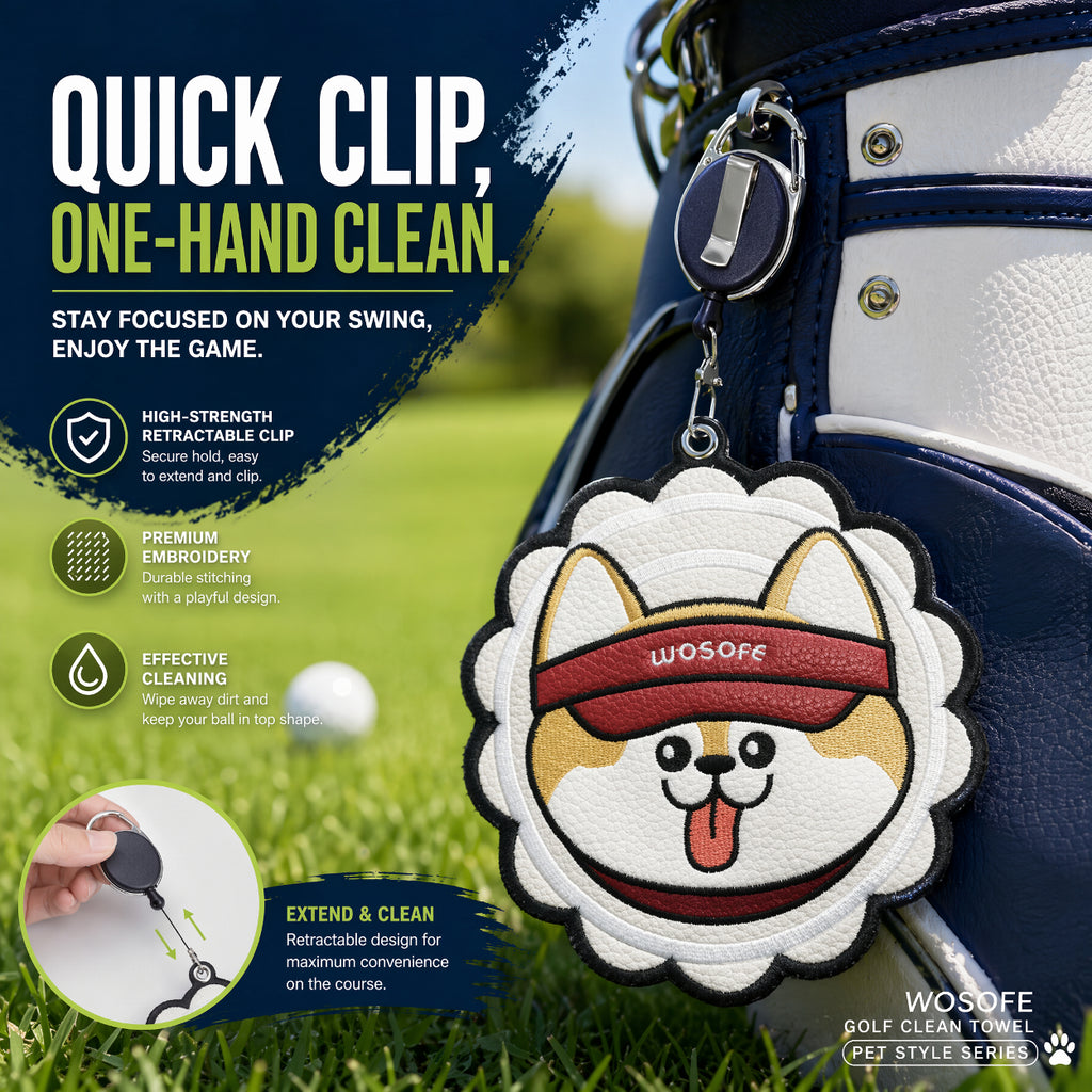 Cute Corgi Golf Towel with Retractable Clip, Microfiber Golf Ball Cleaner