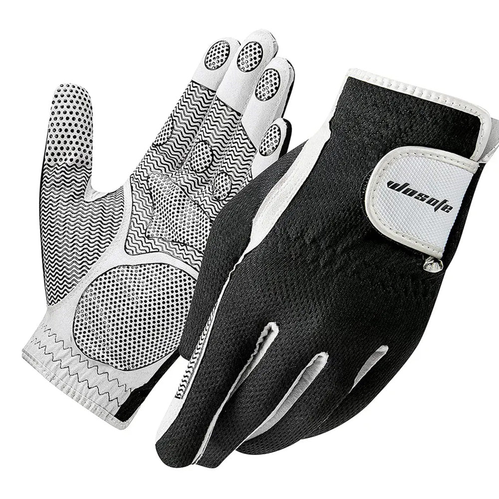 Golf Glove Mens Left Hand Gray Black Premium Super Fiber Cloth Weathersof Grip Soft Comfortable Perfect for Gift