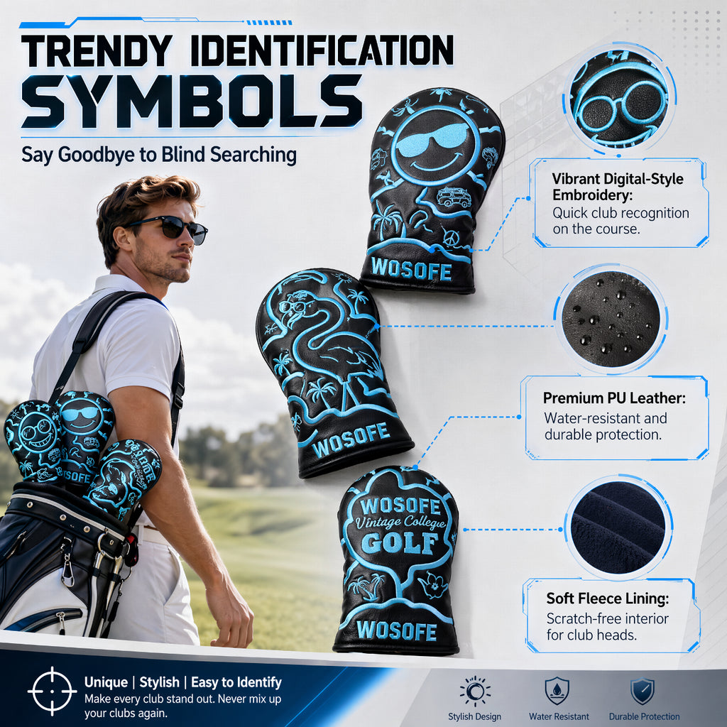 Wosofe Premium 3Pcs Golf Wood Headcover Set-3D Embroidered