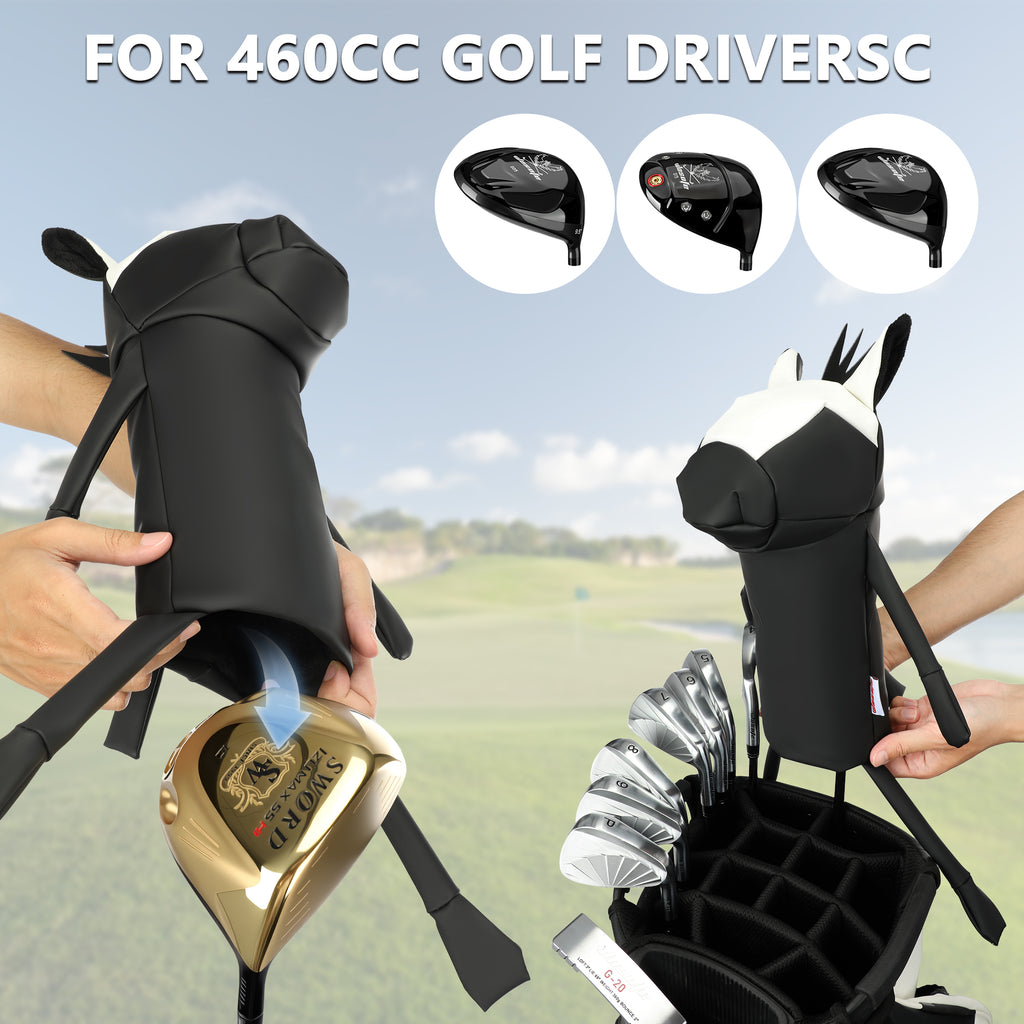 Minimalist Pony Quilted Stitching Golf Driver Headcover - Premium Smooth PU Leather Wood Club Protector, Waterproof & Velvet Lined, Fits All 460cc Drivers, 4 Colors