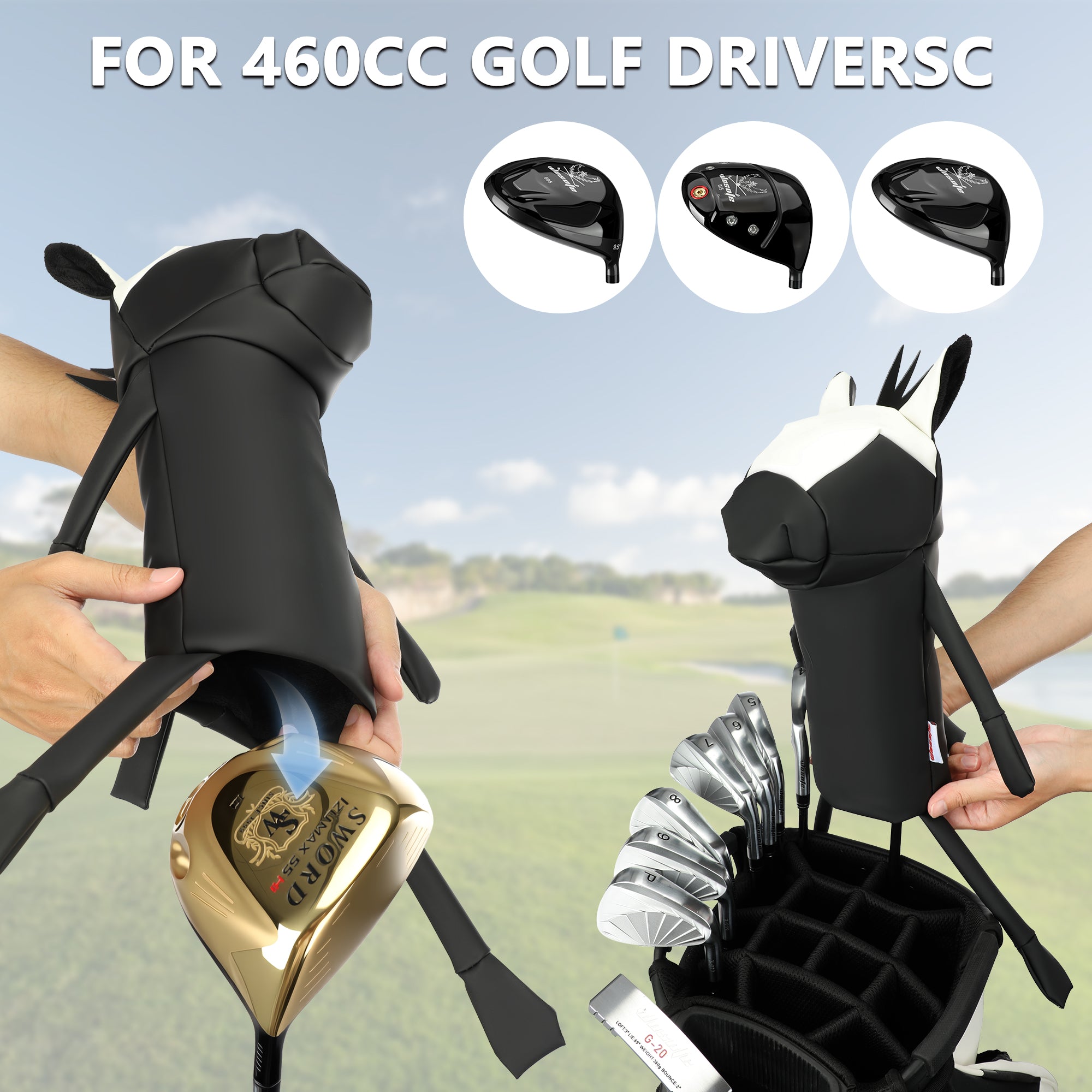 Minimalist Pony Quilted Stitching Golf Driver Headcover - Premium Smooth PU Leather Wood Club Protector, Waterproof & Velvet Lined, Fits All 460cc Drivers, 4 Colors