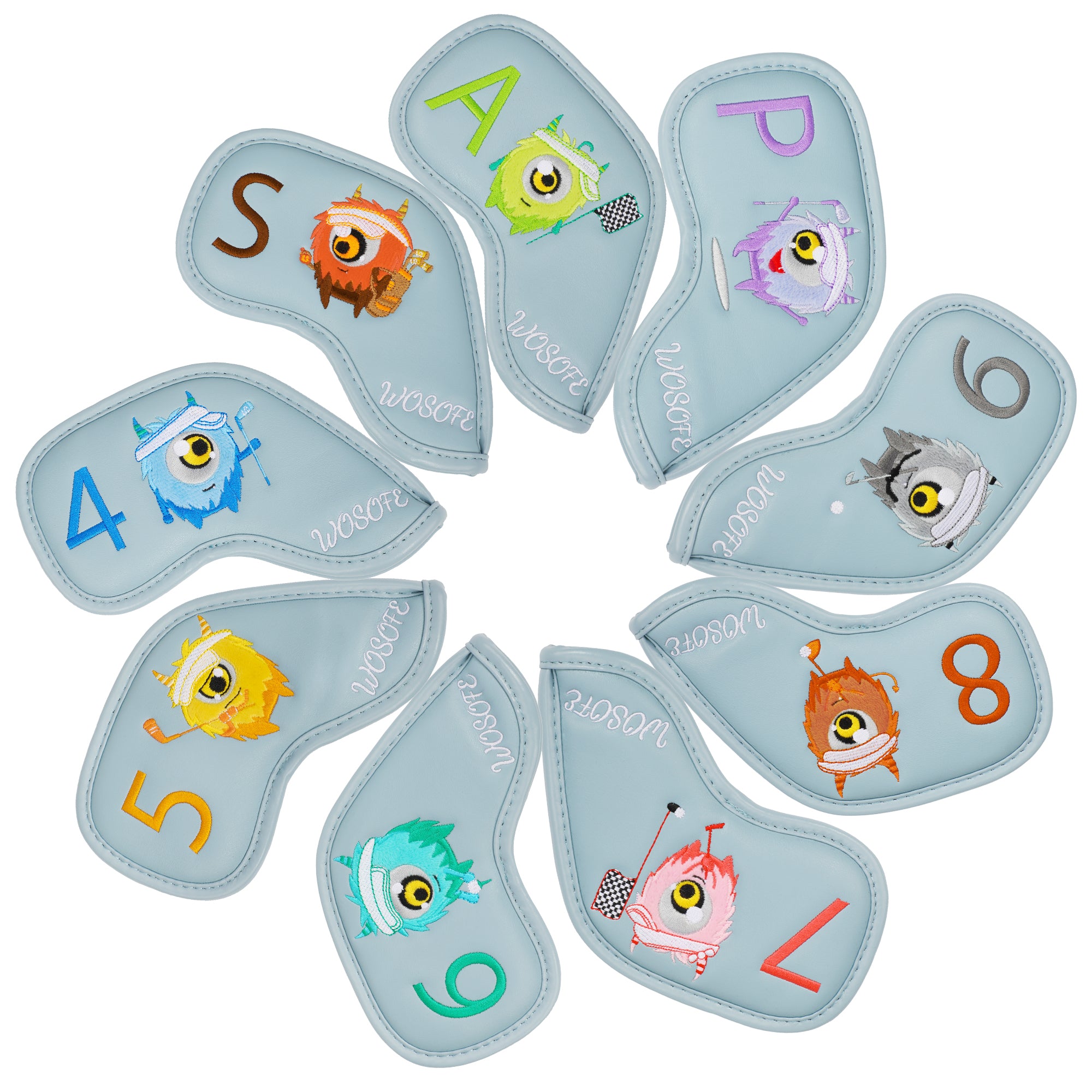 Golf Iron HeadCover |Monster Mischief 9pcs/Set High Quality PU Leather