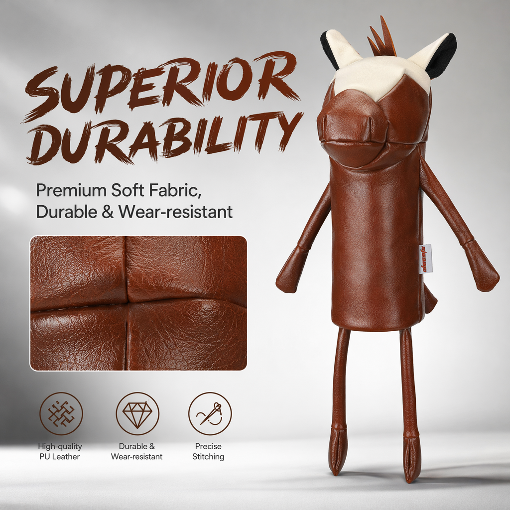 Minimalist Pony Quilted Stitching Golf Driver Headcover - Premium Smooth PU Leather Wood Club Protector, Waterproof & Velvet Lined, Fits All 460cc Drivers, 4 Colors