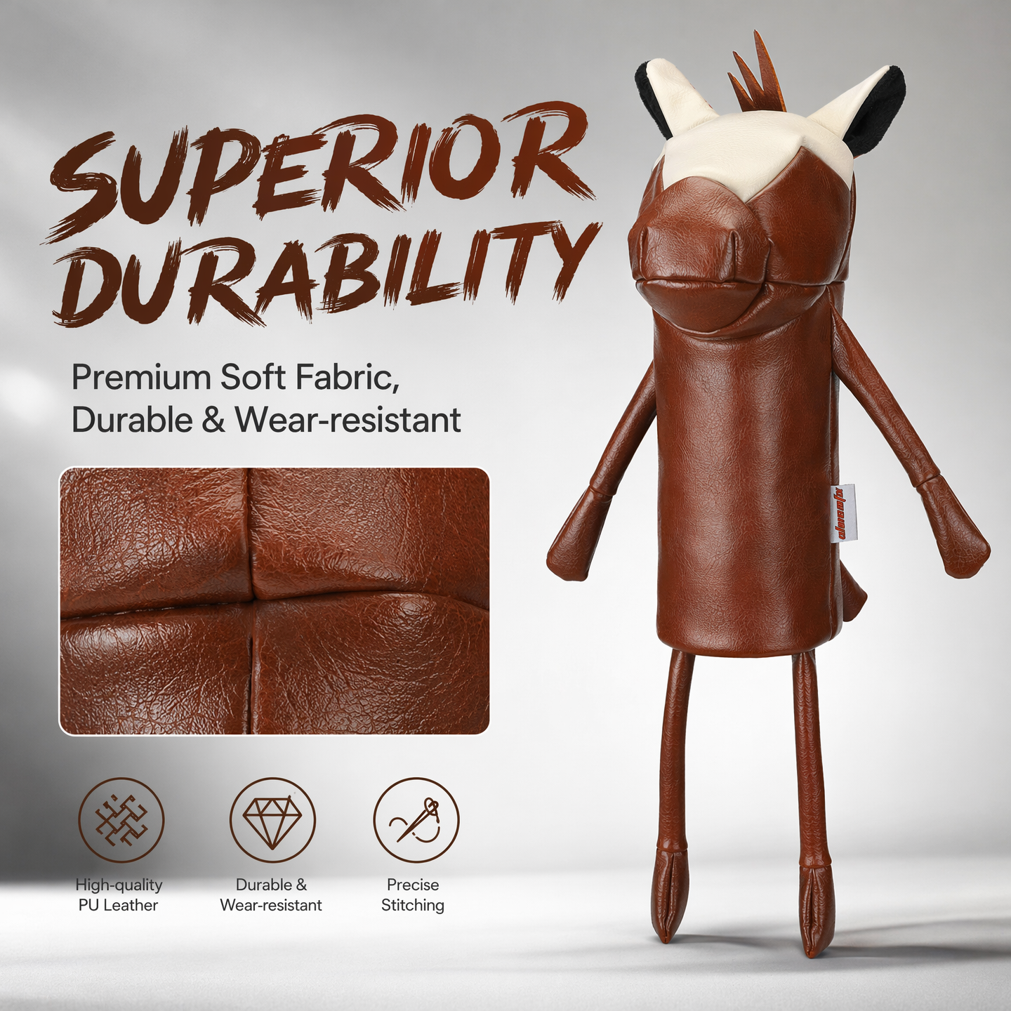 Minimalist Pony Quilted Stitching Golf Driver Headcover - Premium Smooth PU Leather Wood Club Protector, Waterproof & Velvet Lined, Fits All 460cc Drivers, 4 Colors