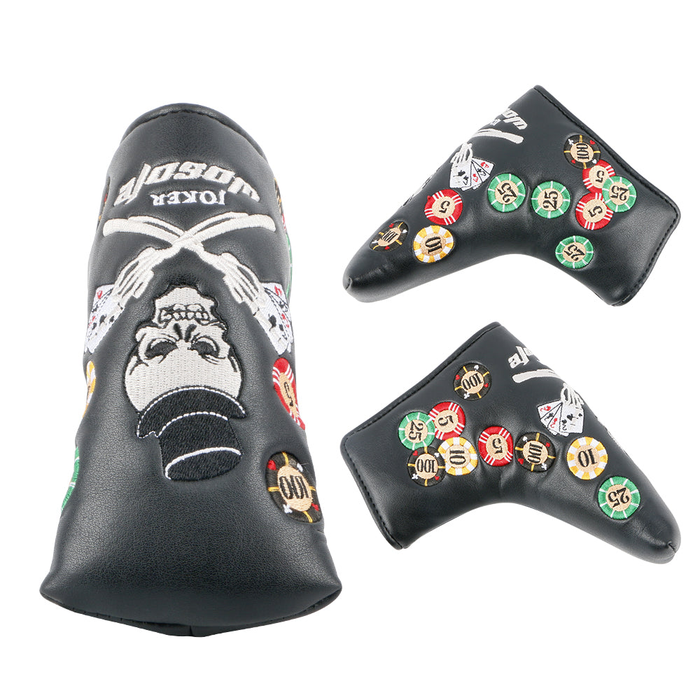 Golf Club Head Cover Poker Skull King Weight Design Golf Blade Putter Cover Golf Headcover Premium PU Leather High-density Embroidery Headcover Fits Most of Putters Club