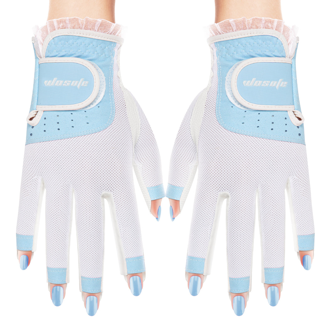 Golf Gloves for Women Half 1/3 Finger Soft Leather Breathable Extra Grip Accessories Fit Ladies Girls Sport Gloves 1 Pair 3 Colors Optional