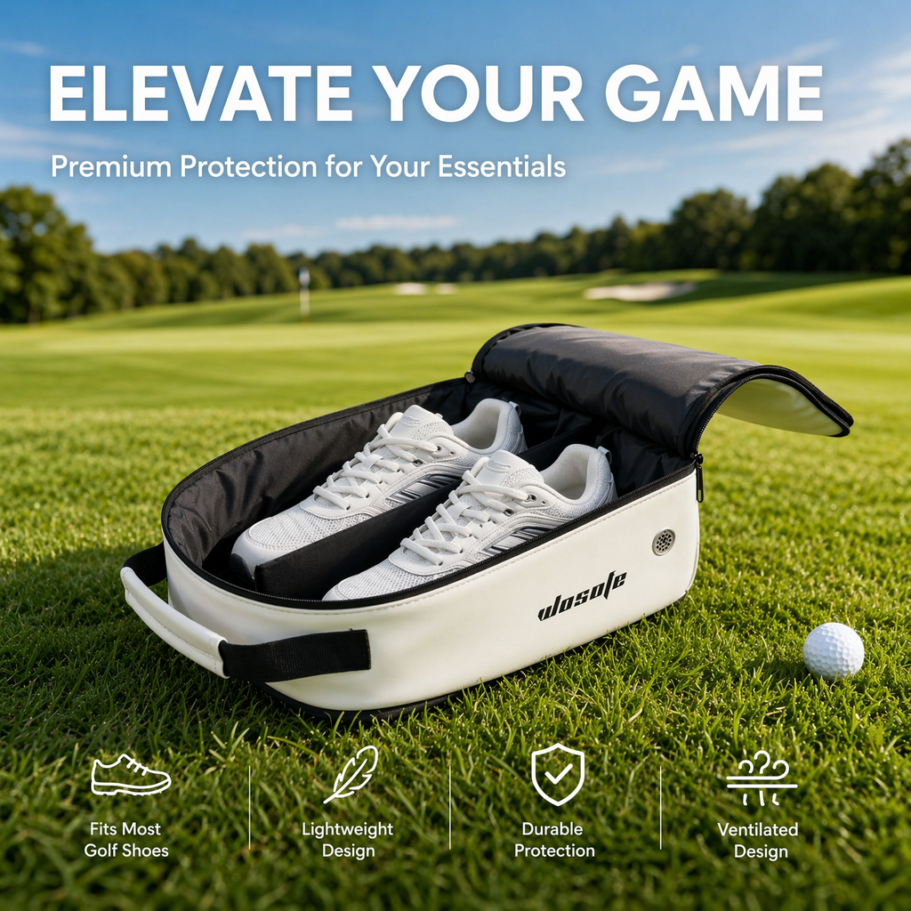 WOSOFE Eco-Friendly Leather Golf Shoe Bag - Premium Travel Storage with Large Capacity