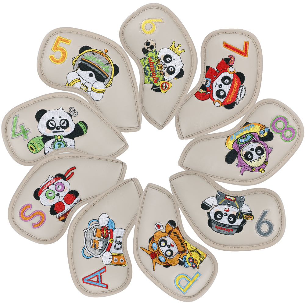 Golf Irons Cover Club Cap Cover Panda Pattern Design High-grade PU Club Head Protection Cover Cross-border