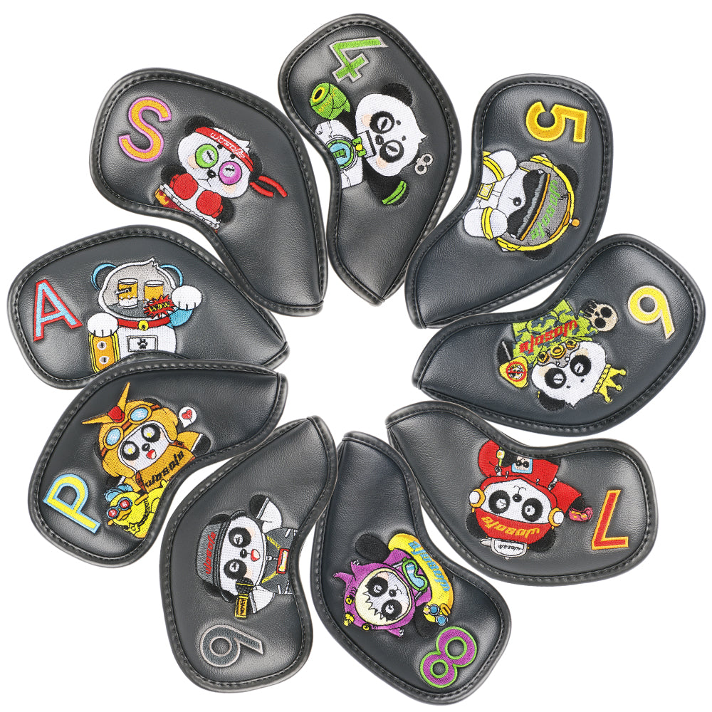 Golf Irons Cover Club Cap Cover Panda Pattern Design High-grade PU Club Head Protection Cover Cross-border