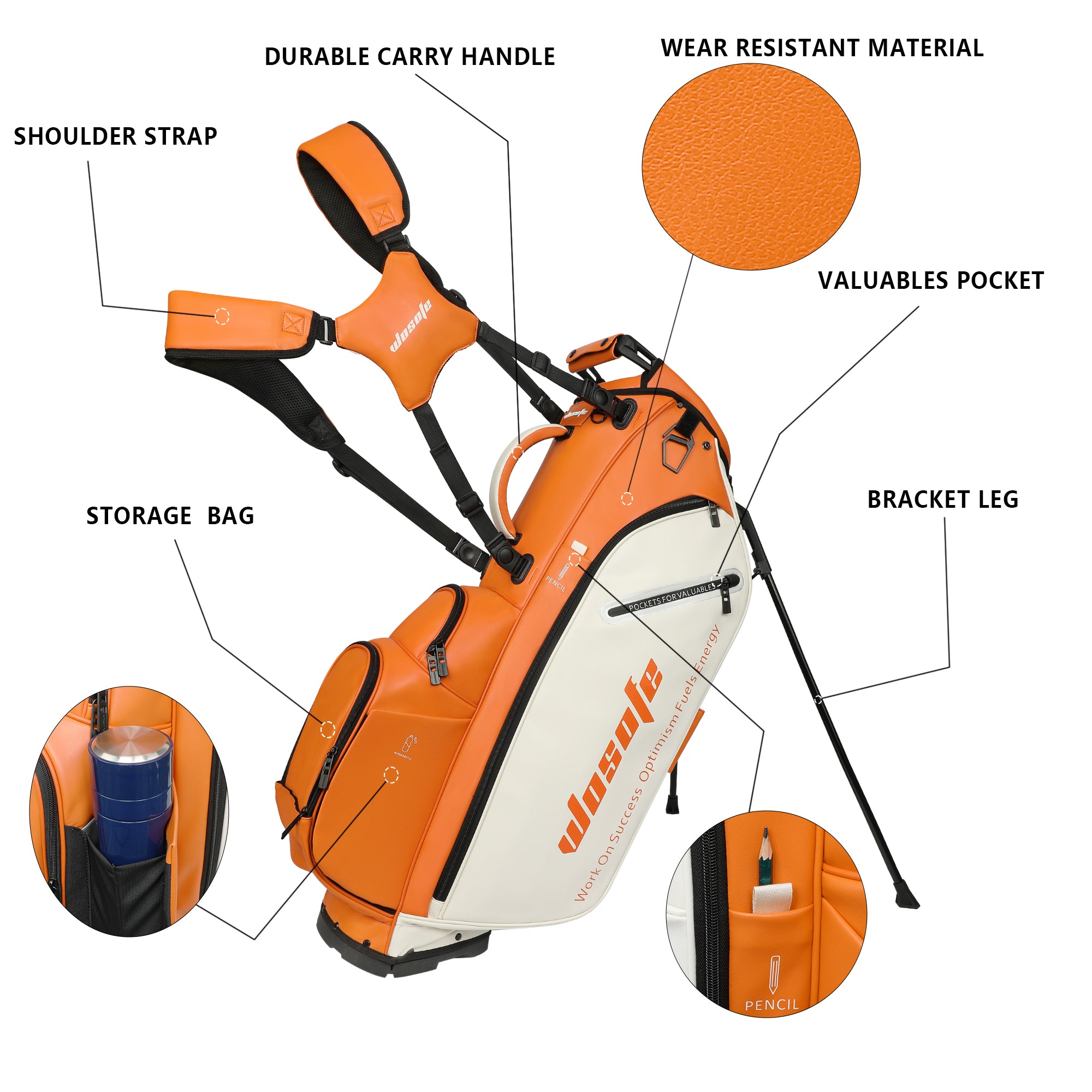 Wosofe JM9001 Golf Stand Bag  Premium PU Leather 6-14Way(Free Shipping)