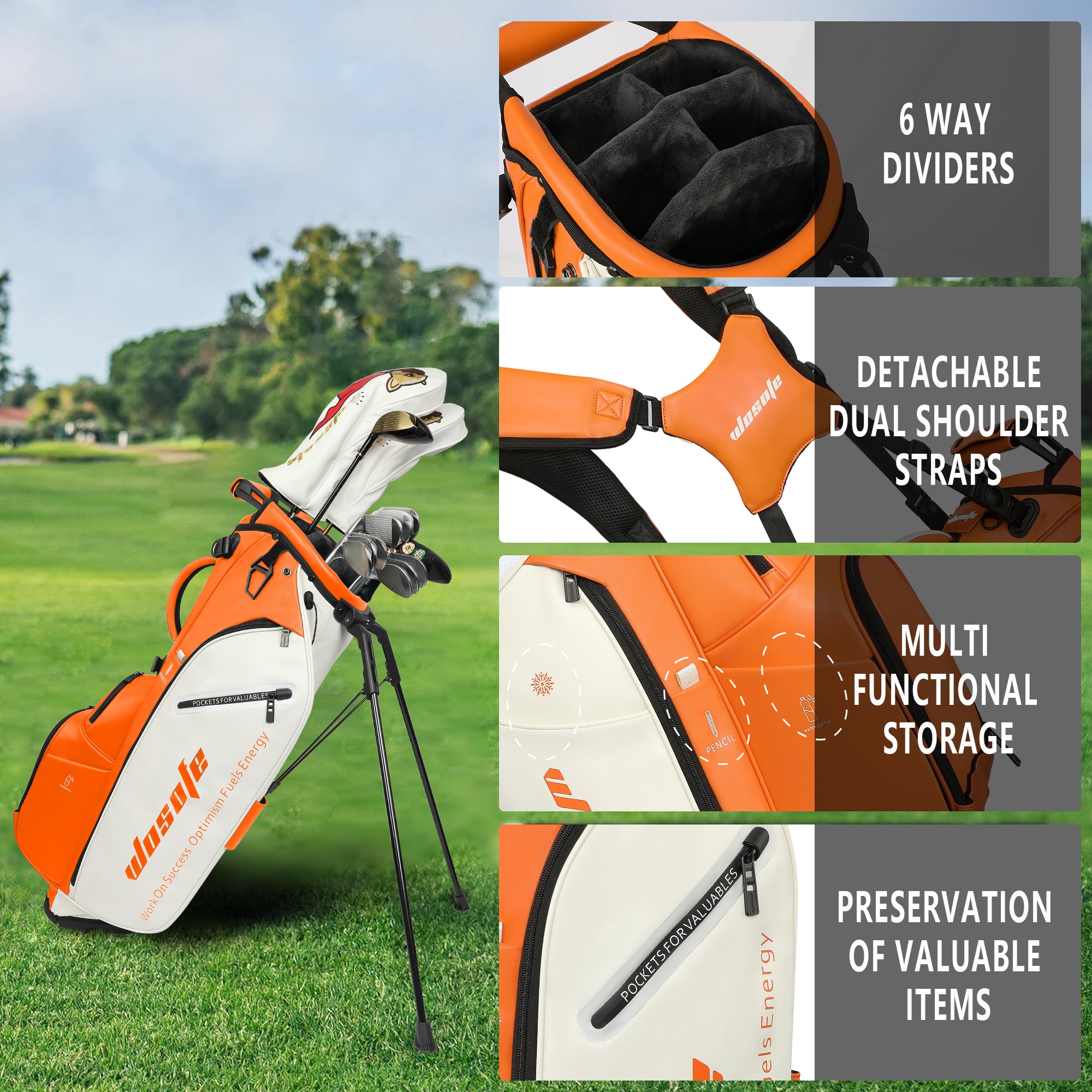 Wosofe JM9001 Golf Stand Bag  Premium PU Leather 6-14Way(Free Shipping)