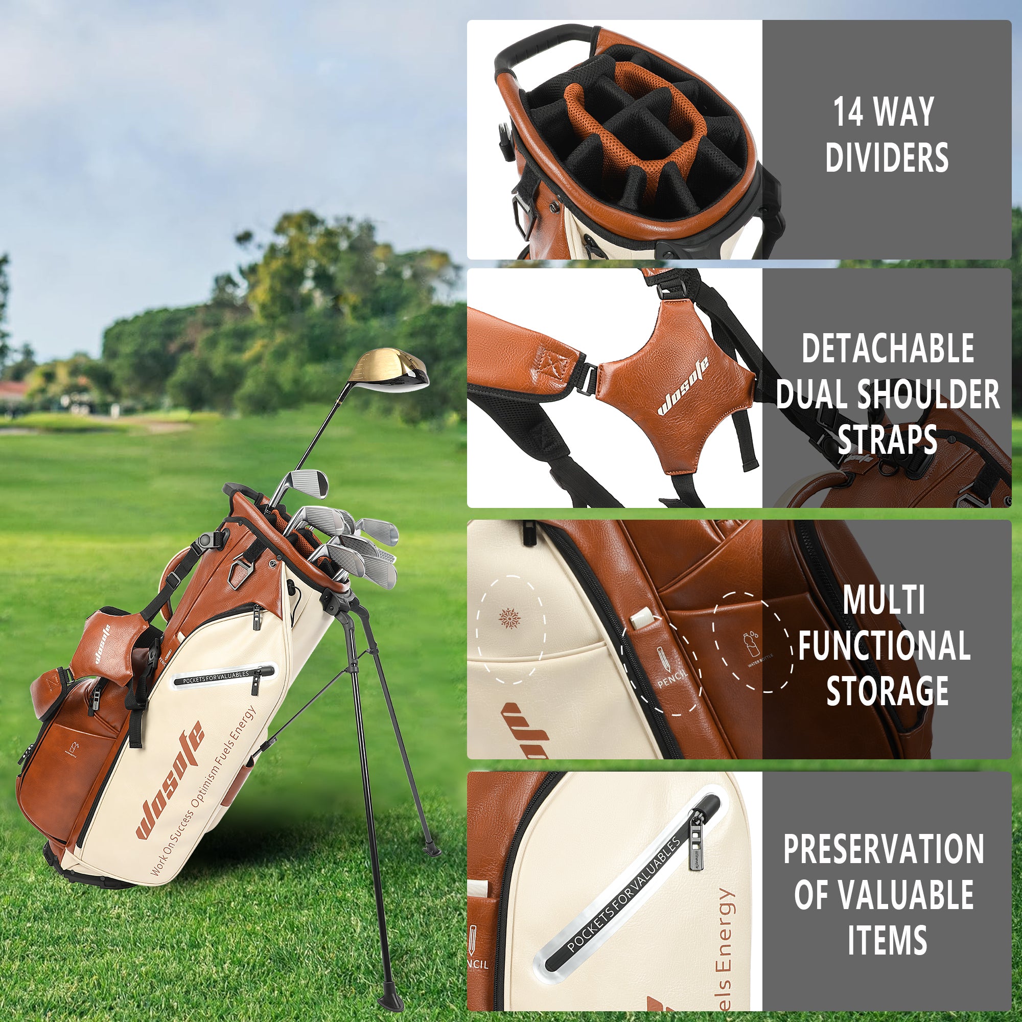 Wosofe JM9001 Golf Stand Bag  Premium PU Leather 6-14Way(Free Shipping)