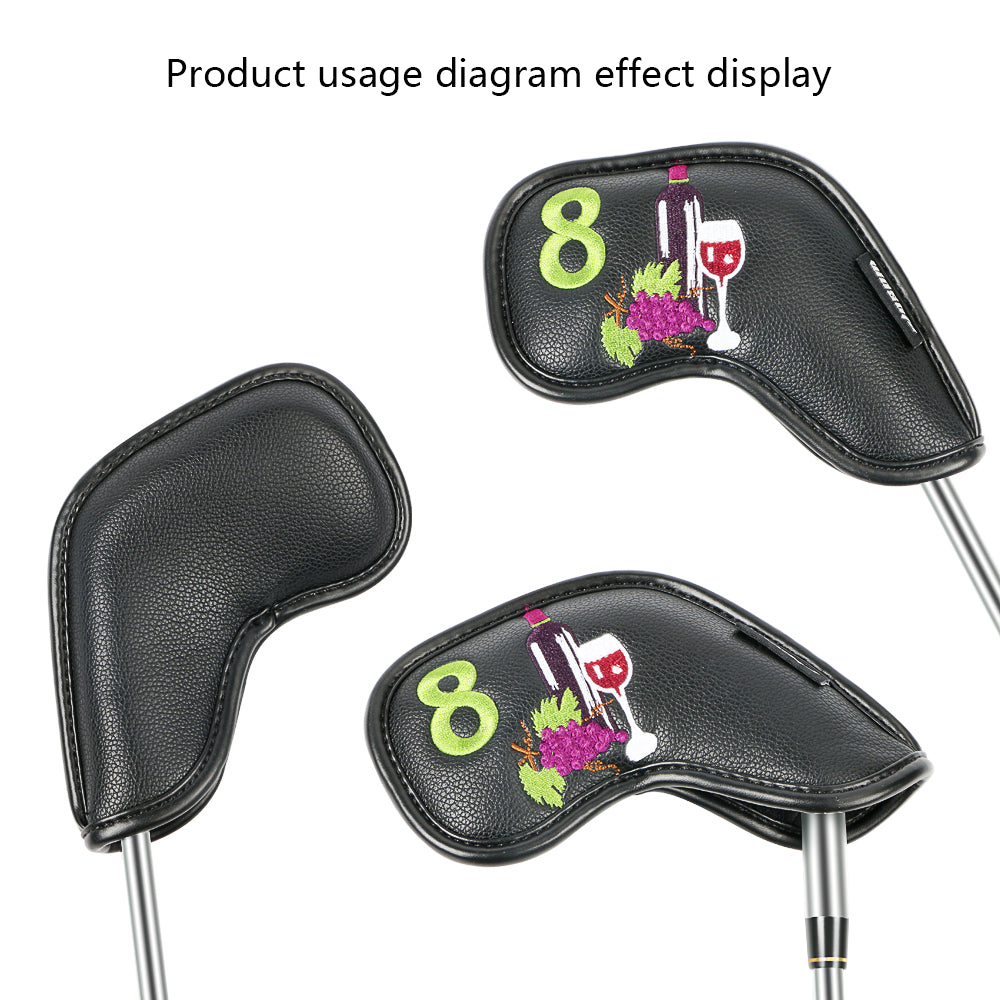 Golf iron headcover 10pcs/set high quality PU waterproof durable protect iron club High-density Embroidery wine glass