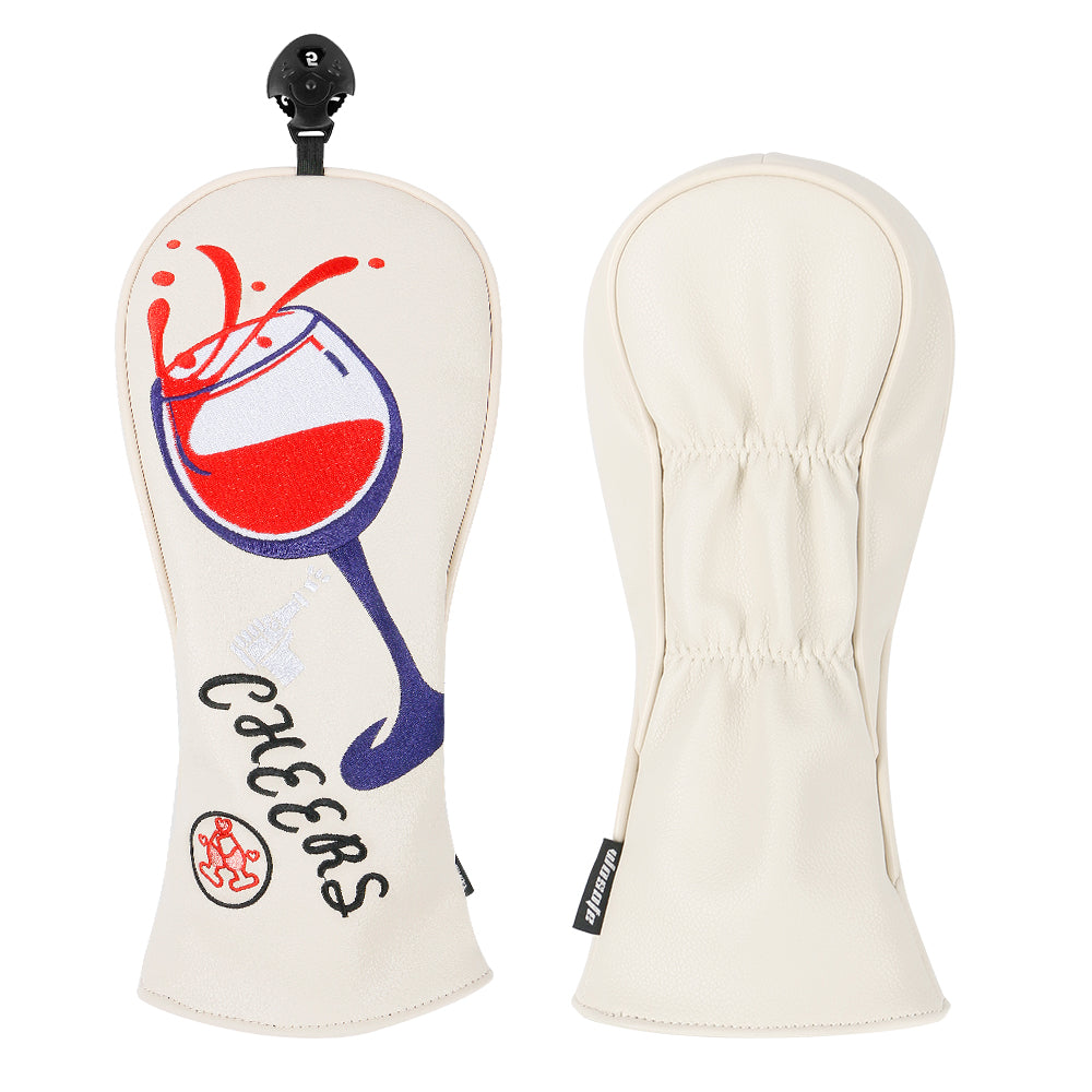 Golf Head Covers, 4pcs/set Golf Club Covers for Woods and Driver Fairway Hybrid, PU Leather Golf Club Head Covers for Men Women Wine Glass Embroidery