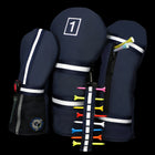 Matte Blue PU Leather Golf Headcover Set - 3pc Wood Club Covers (Driver, Fairway, Hybrid) with Mesh Pocket & Detachable Tee Holder Ribbon, Black Velvet Lining, Fits All Drivers & Woods