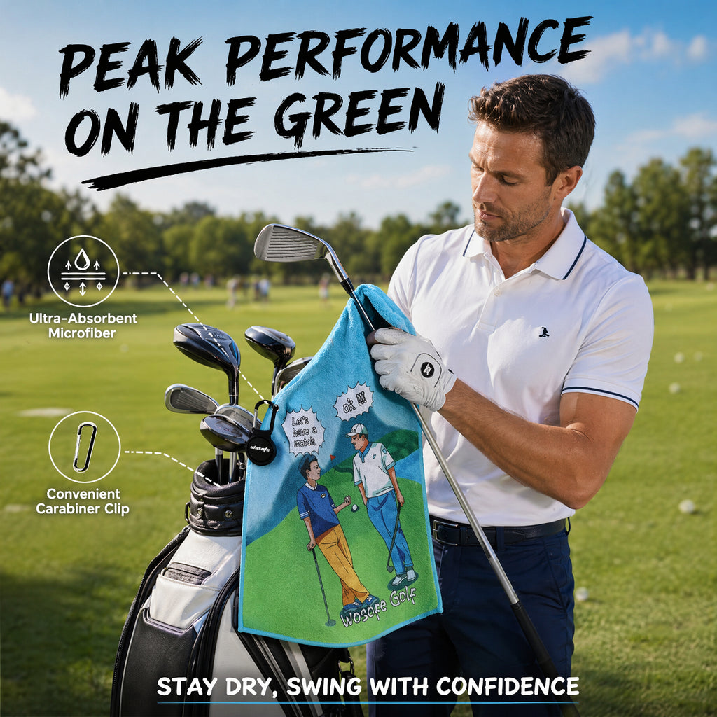 Funny Comic Golf Match Print Golf Towel with Clip, Quick Dry Microfiber Waffle Golf Bag Towel Novelty Gift for Golfers