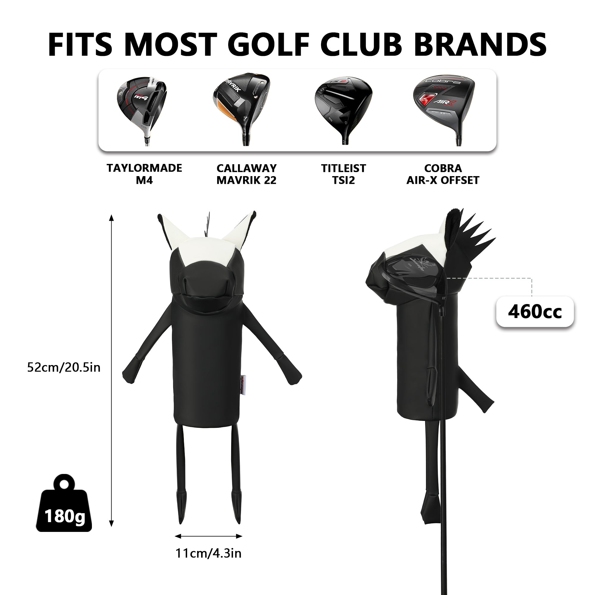 Minimalist Pony Quilted Stitching Golf Driver Headcover - Premium Smooth PU Leather Wood Club Protector, Waterproof & Velvet Lined, Fits All 460cc Drivers, 4 Colors