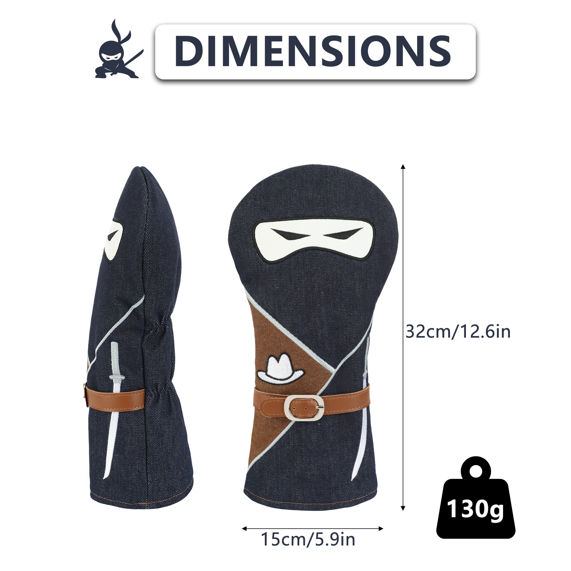 Vintage Denim Golf Driver Headcover - Premium Denim Fabric with Applique Embroidery & Soft Velvet Lining, Retro Style Golf Club Protector Fits All 460cc Drivers